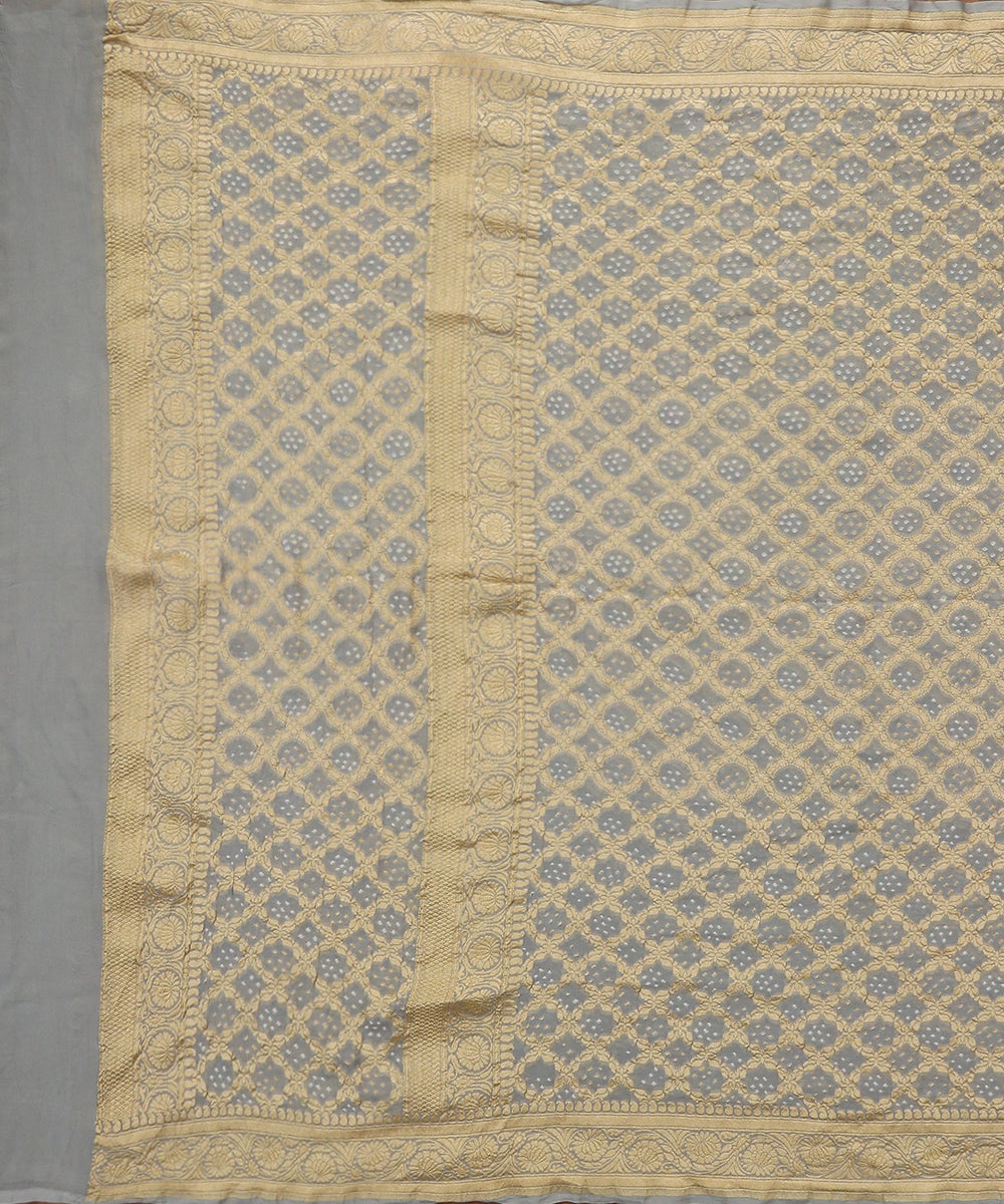 Grey_Georgette_Cutwork_Handloom_Banarasi_Bandhej_Dupatta_with_Golden_Zari_Jaal_WeaverStory_02
