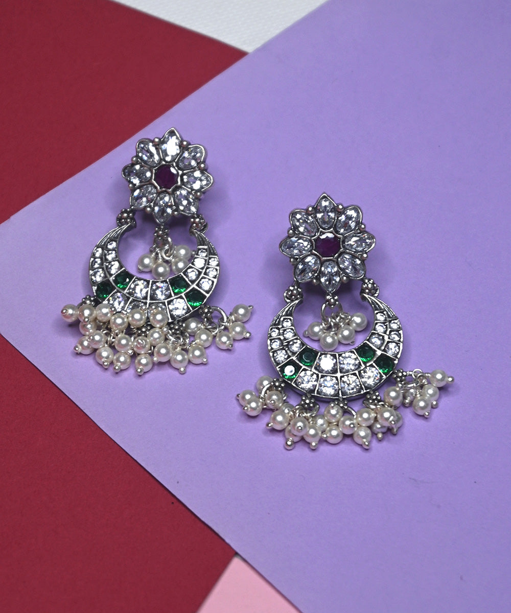 Anabia_Handcrafted_Oxidised_Pure_Silver_Earrings_With_Ruby_And_Pearls_WeaverStory_02