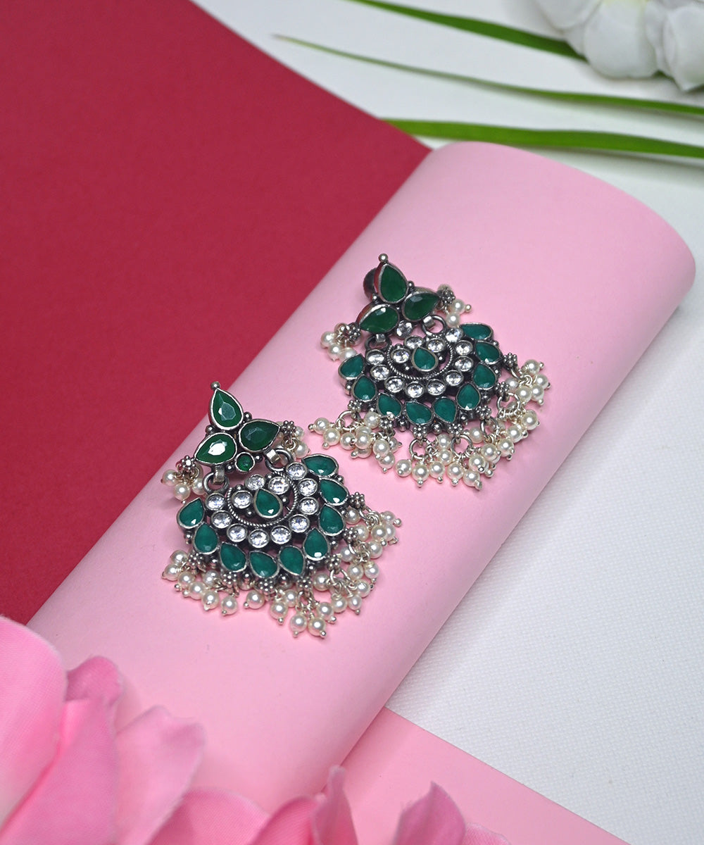 Laraib_Handcrafted_Oxidised_Pure_Silver_Earrings_With_Pearls_And_Ruby_WeaverStory_01