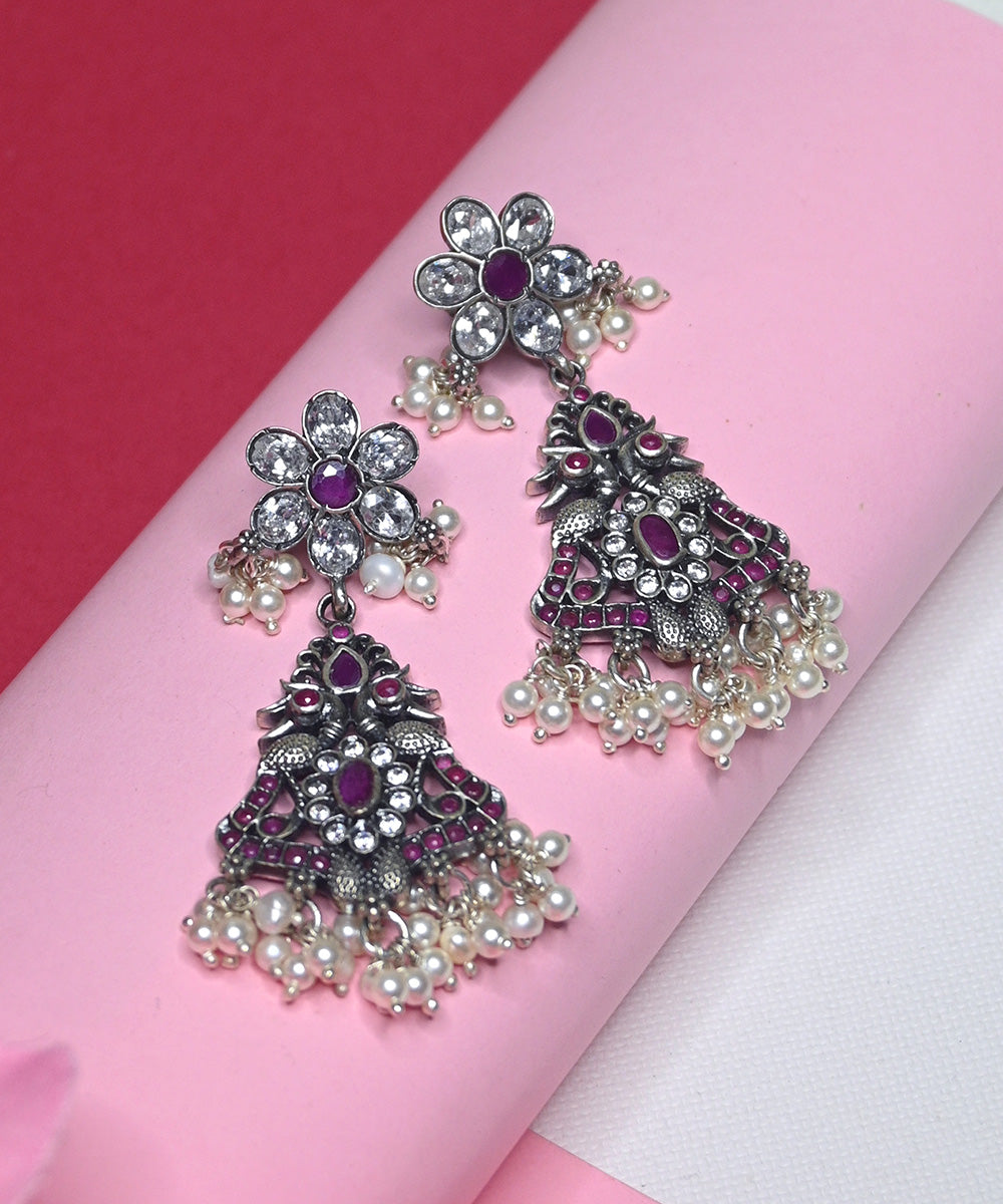 Hafsa_Earrings_With_Ruby_And_Pearls_Handcrafted_In_Pure_Silver_WeaverStory_02