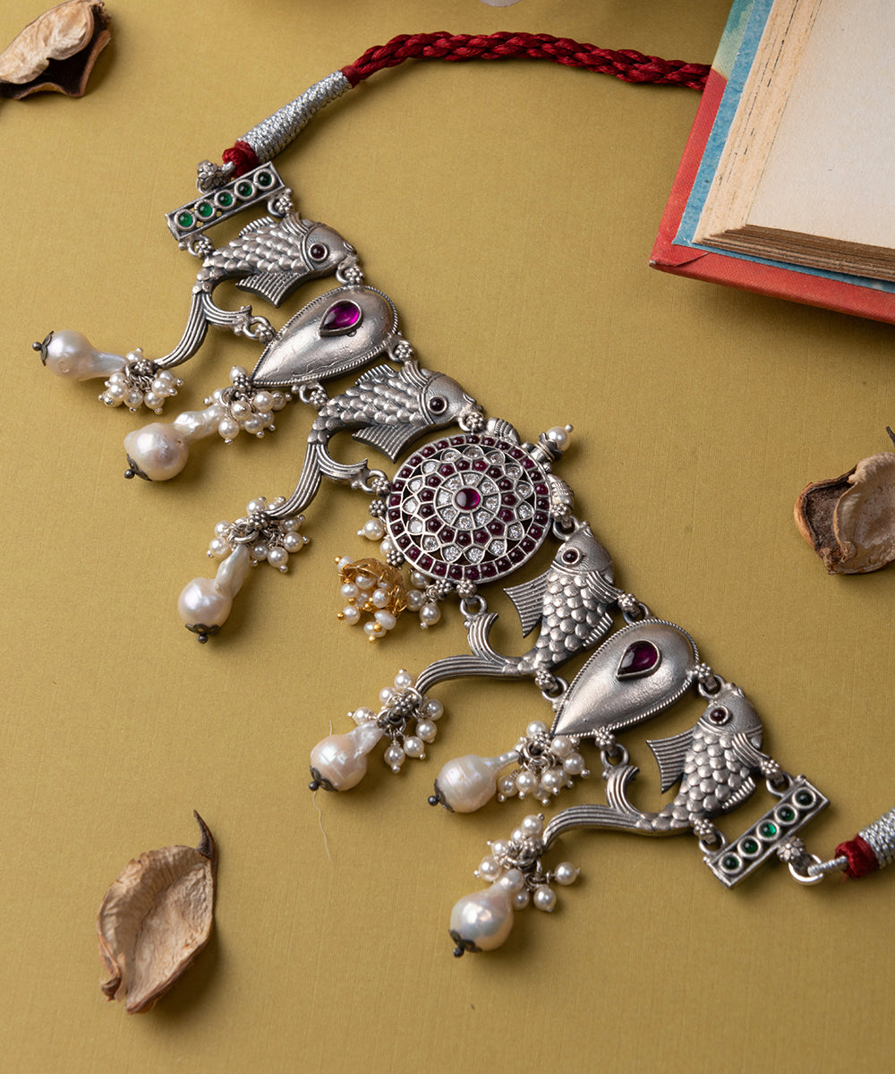 Naaz_Handcrafted_Oxidised_Pure_Silver_Choker_With_Pearls_WeaverStory_02