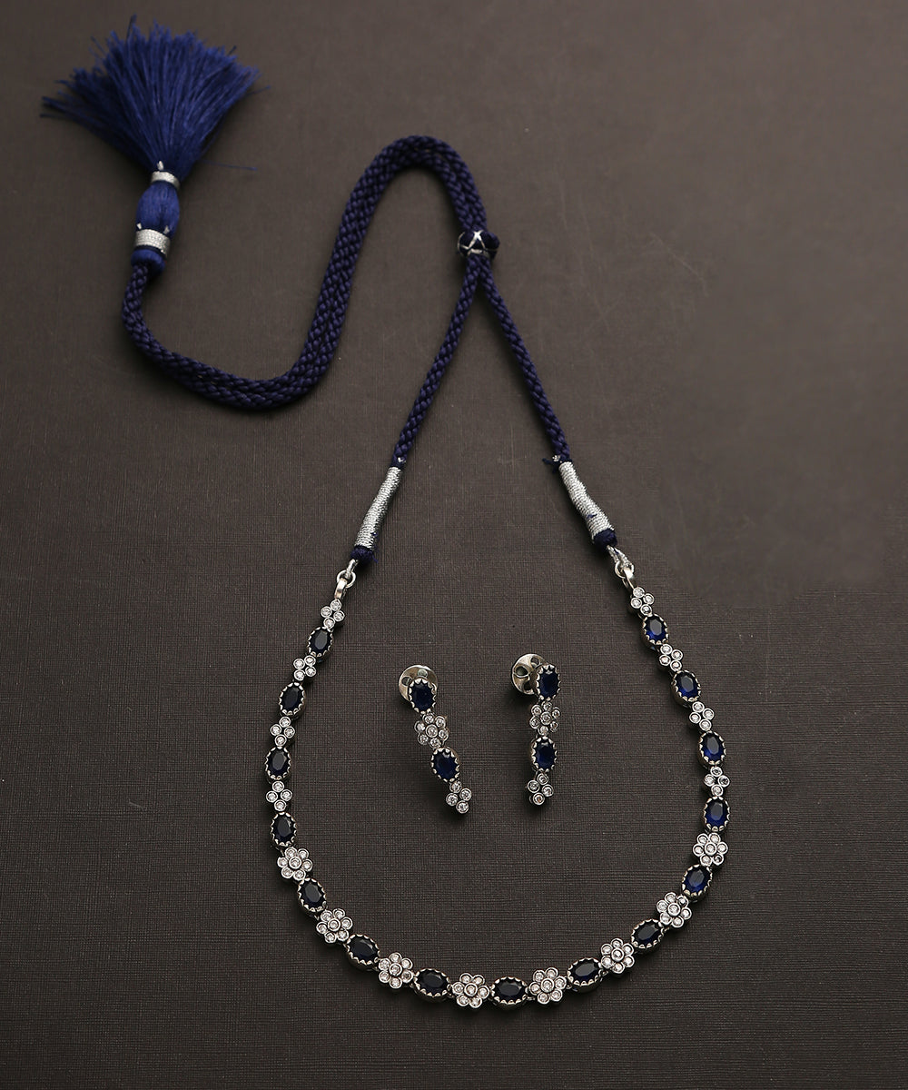 Aamya_Handcrafted_Oxidised_Pure_Silver_Necklace_Set_With_Pearl_Earrings_WeaverStory_02