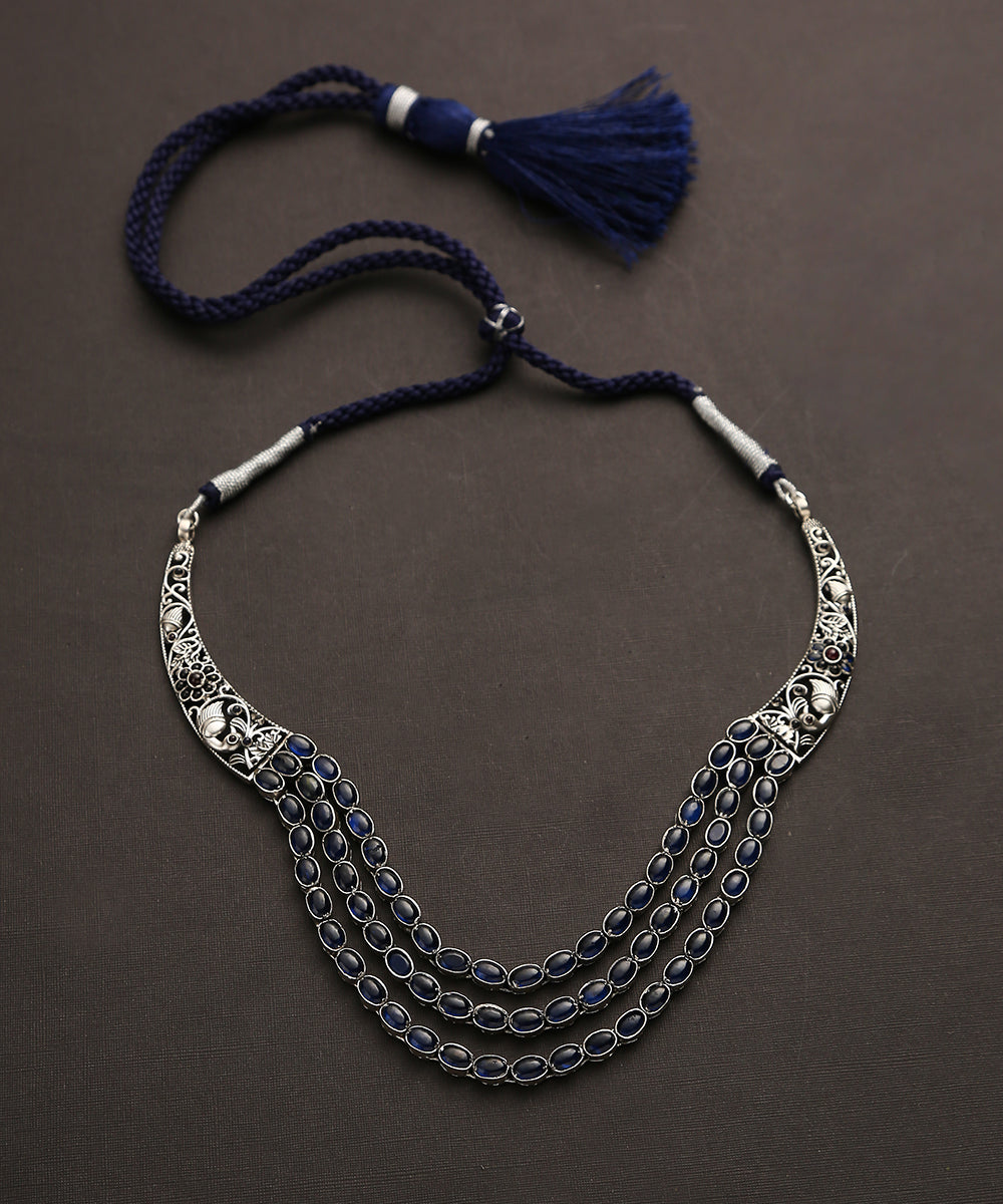 Rosie_Blue_Handcrafted_Oxidised_Pure_Silver_Necklace_WeaverStory_02