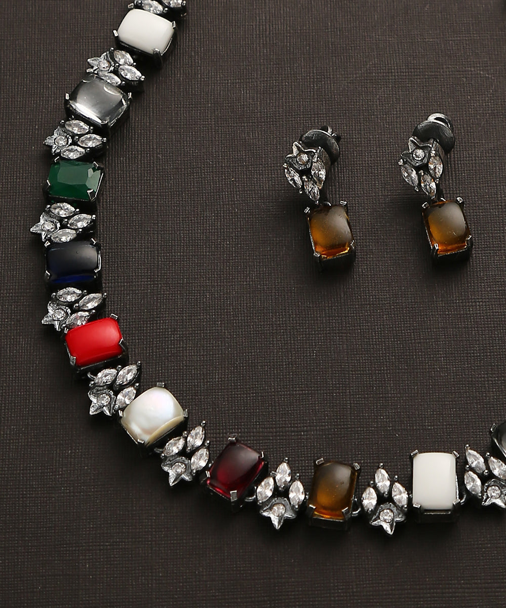 Ishank_Handcrafted_Oxidised_Pure_Silver_Navratan_Necklace_Set_WeaverStory_03