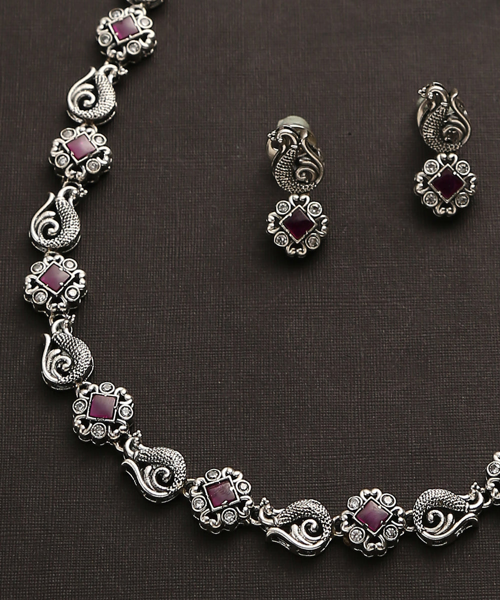 Ahalya_Handcrafted_Oxidised_Pure_Silver_Necklace_Set_With_Peacock_Motifs_WeaverStory_03