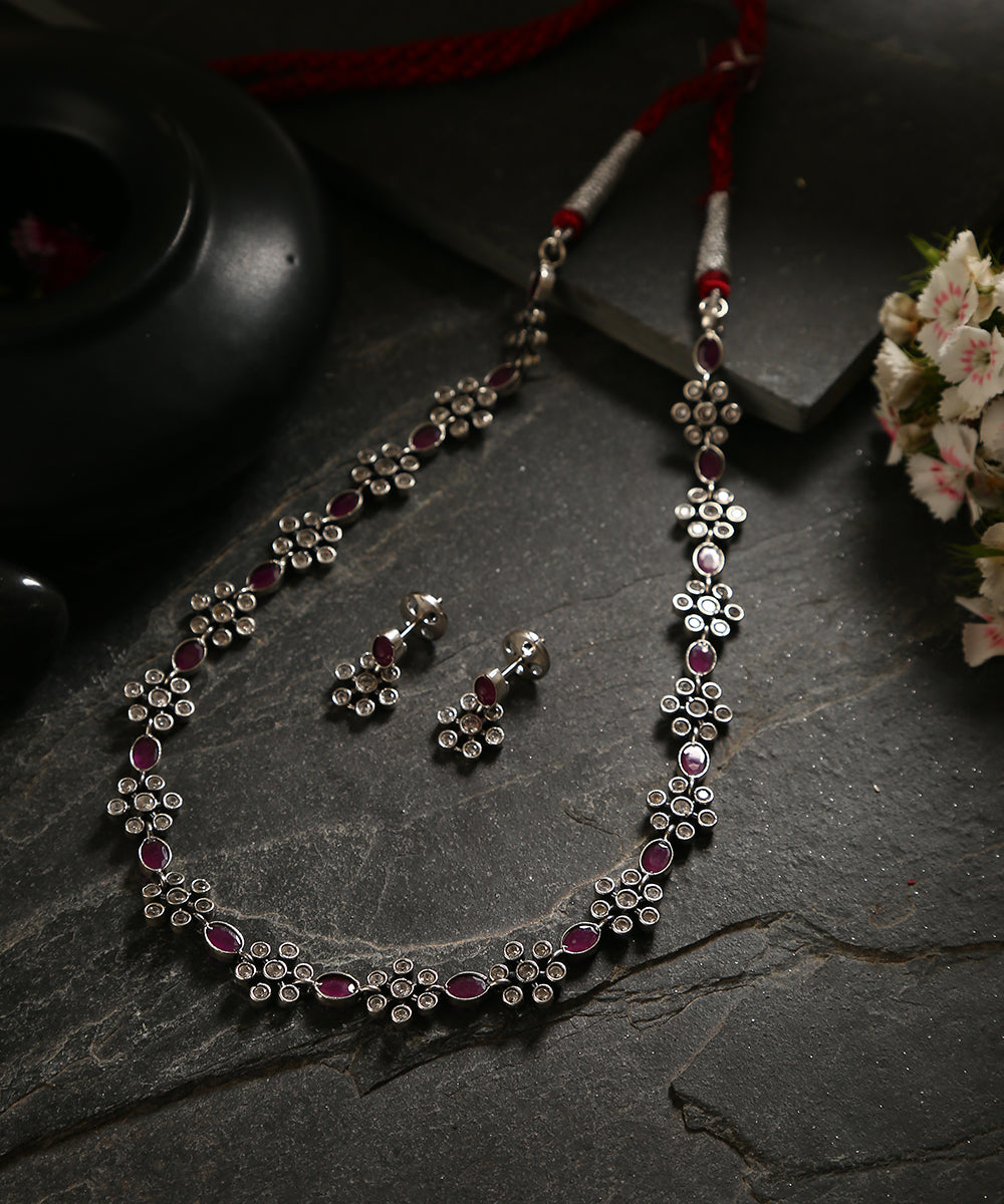 Krishiv_Handcrafted_Oxidised_Pure_Silver_Necklace_Set_WeaverStory_01