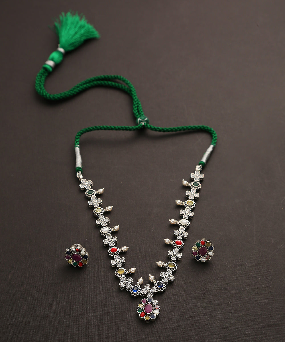 Milana_Handcrafted_Oxidised_Pure_Silver_Navratan_Necklace_Set_WeaverStory_02