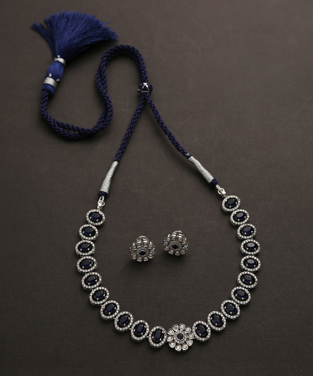 Shalini_Handcrafted_Oxidised_Pure_Silver_Black_Necklace_Set_WeaverStory_02