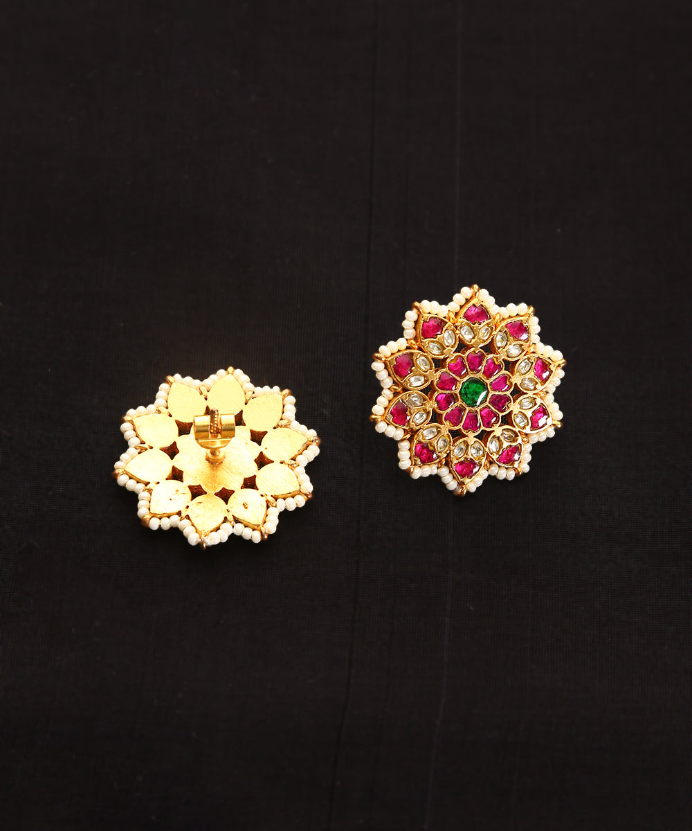 Oditi_Handcrafted_Pure_Brass_Meenakari_Jadau_Earrings_With_Pearls_WeaverStory_03