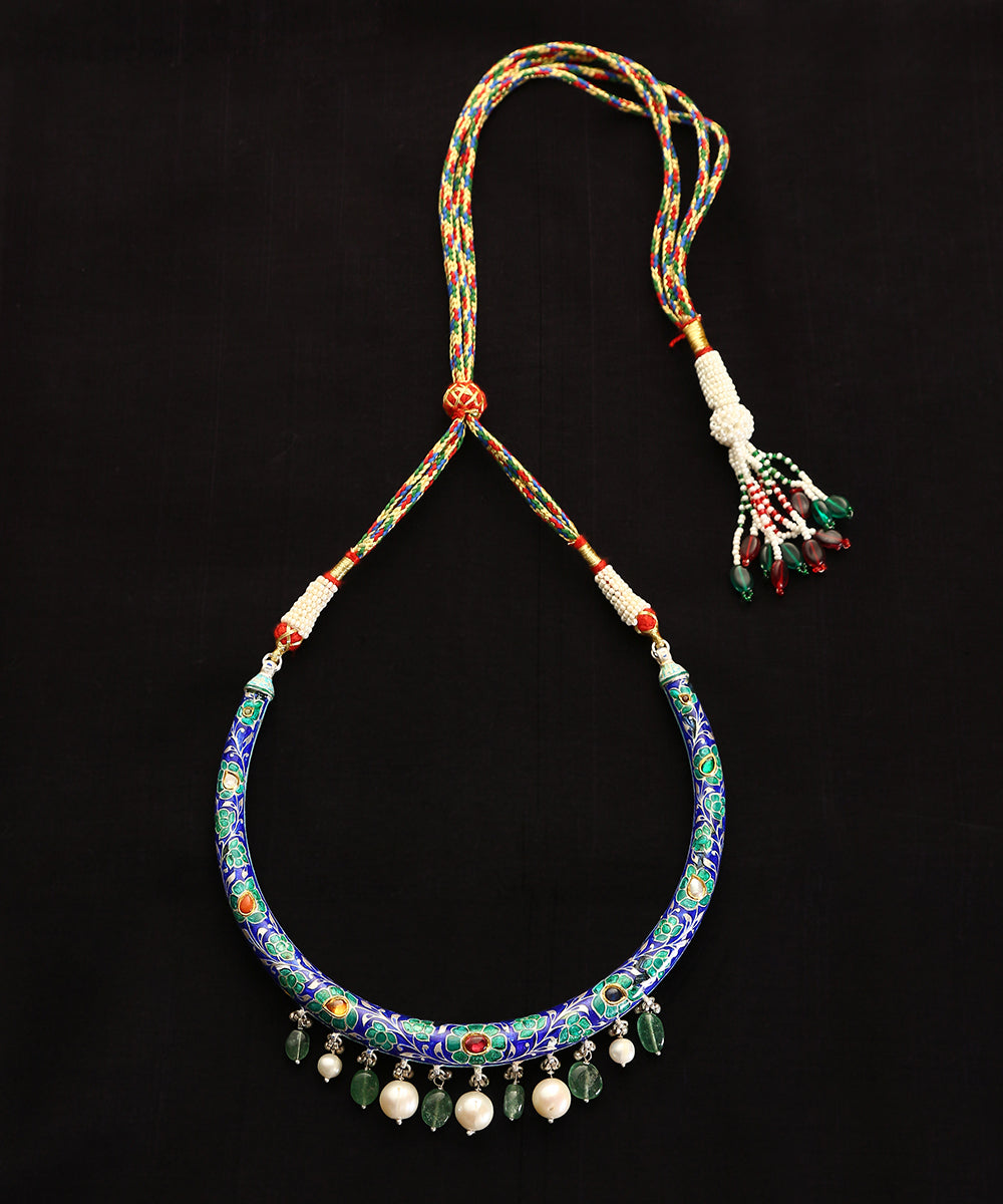 Dipon_Handcrafted_Pure_Silver_Hasli_With_Green_And_Blue_Meenakari_WeaverStory_02