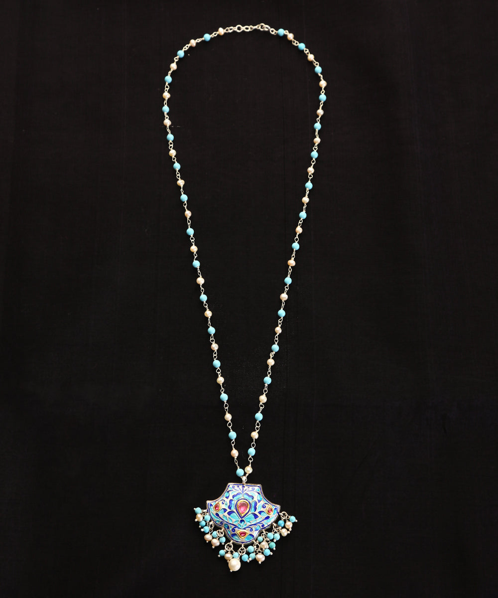 Suveer_Handcrafted_Pure_Silver_Black_Meenakari_Pendant_With_Chain_WeaverStory_02