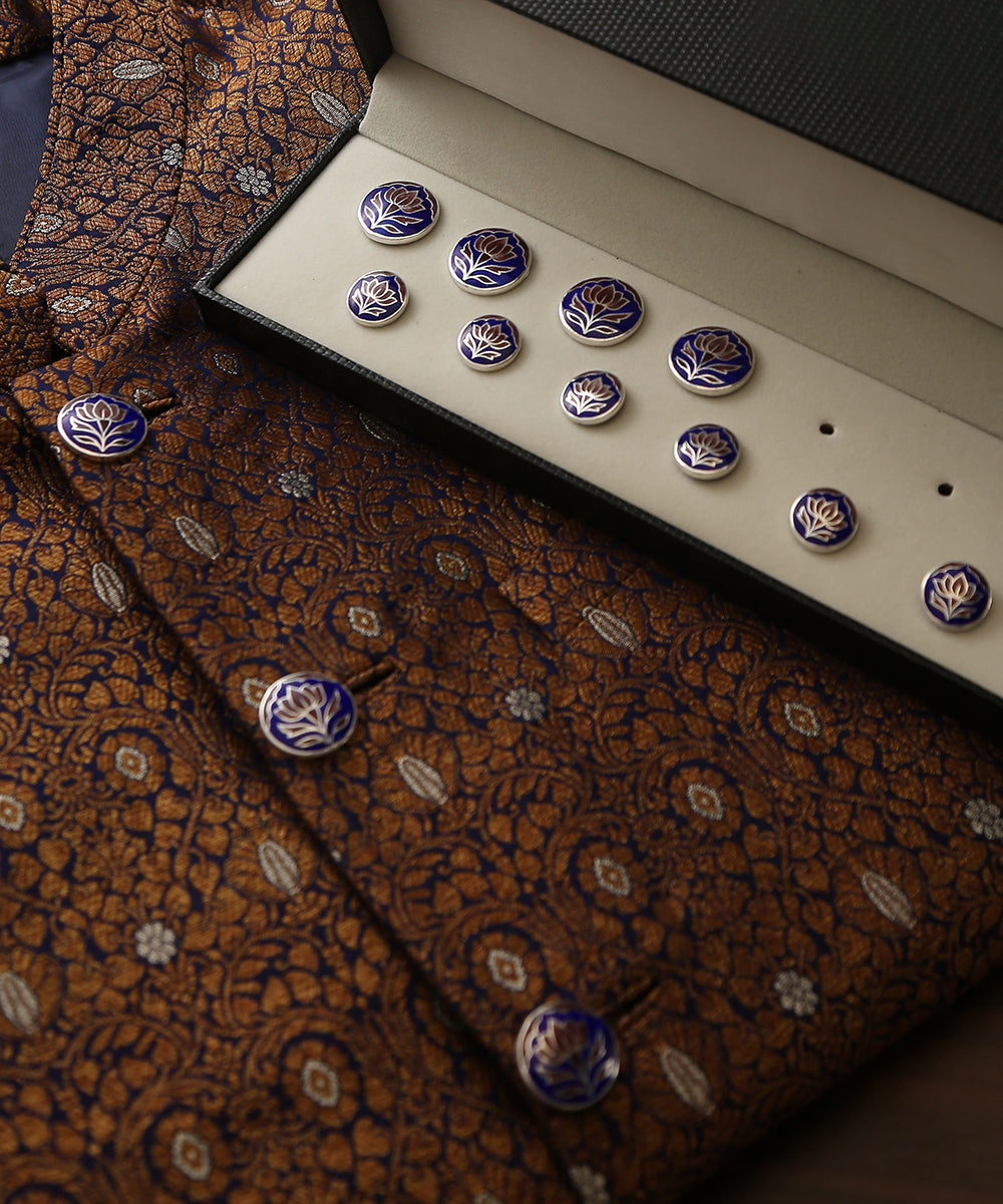 Ulka_Handcrafted_Pure_Silver_Sherwani_Button_Set_With_Meenakari_WeaverStory_01