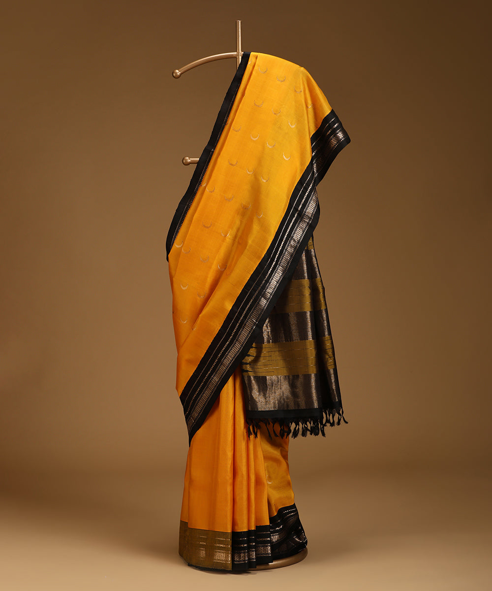 Handloom_Turmeric_Yellow_And_Black_Pure_Mulberry_Silk_Saree_With_Gold_Zari_WeaverStory_01