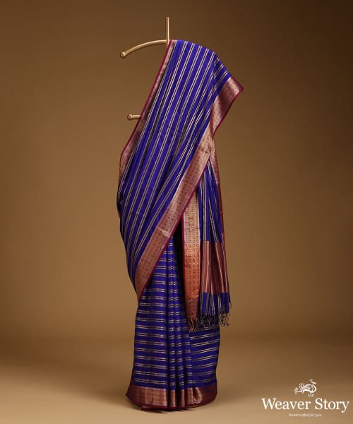 Purple_Pure_Mulberry_Silk_Saree_With_Horizontal_Stripes_And_Plum_Border_WeaverStory_01