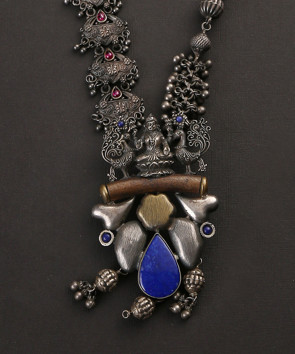 Sarra_Handcrafted_Pink_Dual_Tone_Oxidised_Pure_Silver_Tribal_Necklace_With_Pearls_WeaverStory_03
