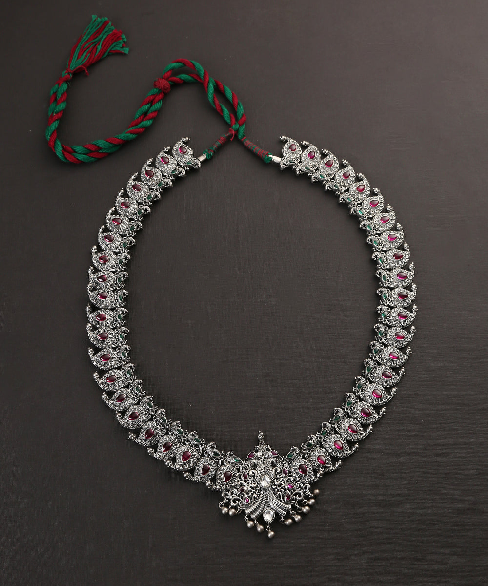 Ayah_Handcrafted_Dual_Tone_Oxidised_Pure_Silver_Tribal_Silver_Necklace_WeaverStory_02