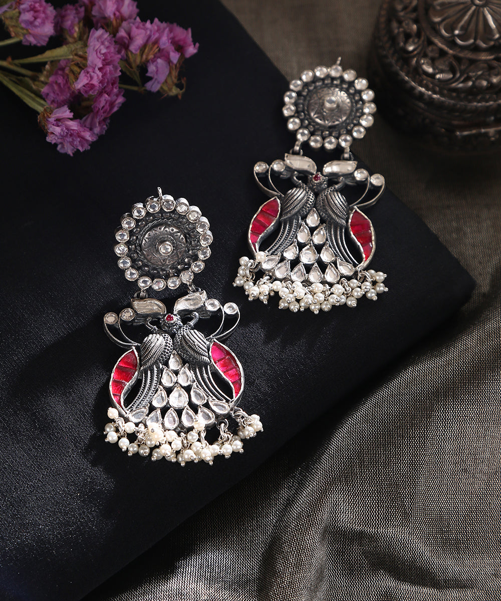 Amani_Handcrafted_Red_Blue_Oxidised_Pure_Silver_Tribal_Earrings_WeaverStory_01