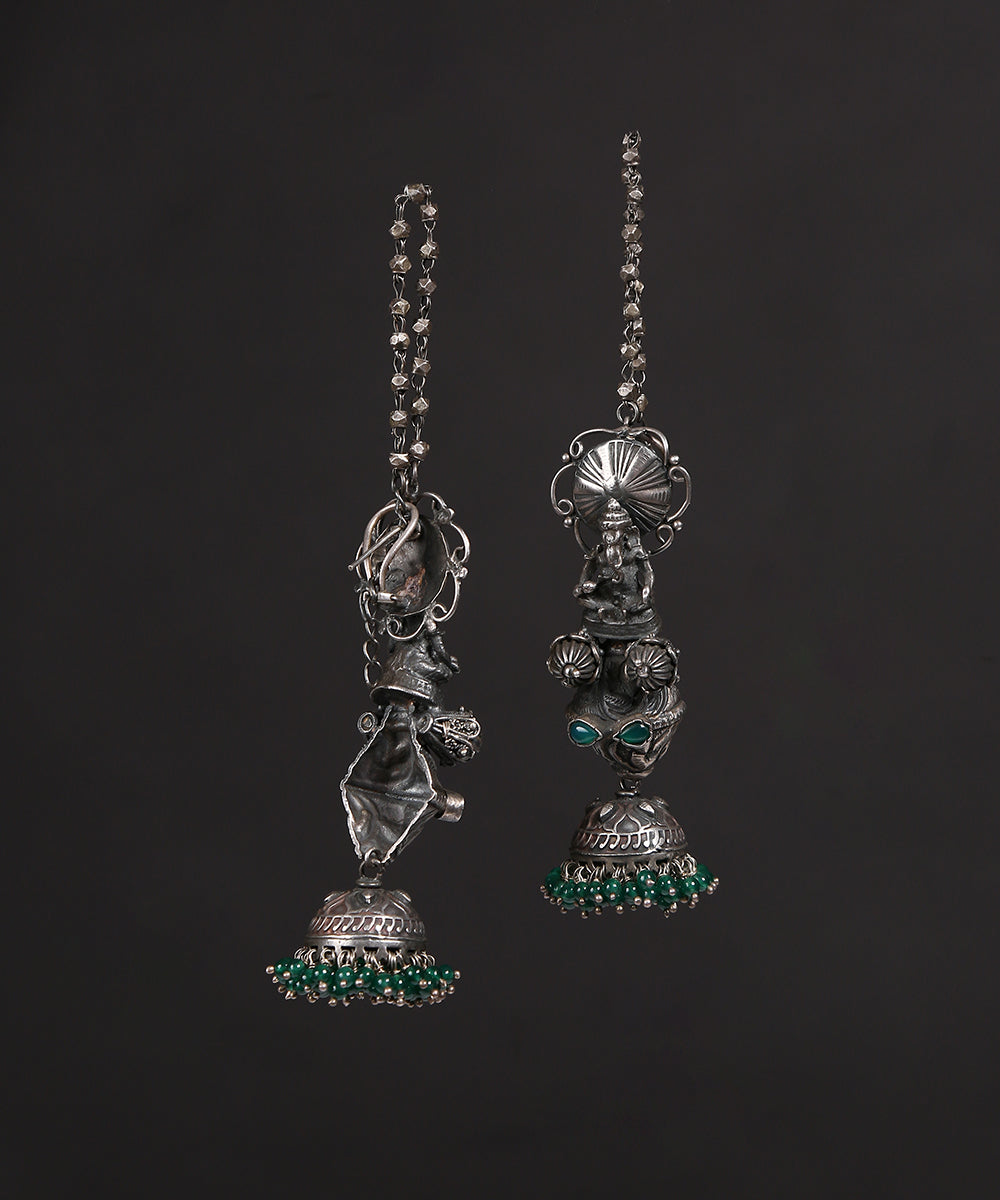 Zarifah_Handcrafted_Red_Dual_Tone_Tribal_Oxidised_Pure_Silver_Earrings_WeaverStory_03