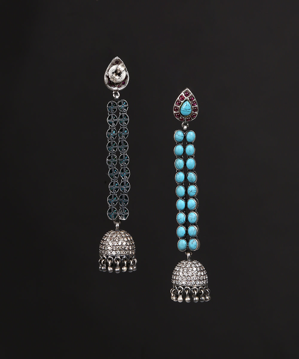 Gharam_Handcrafted_Red_Green_Tribal_Oxidised_Pure_Silver_Earrings_WeaverStory_03