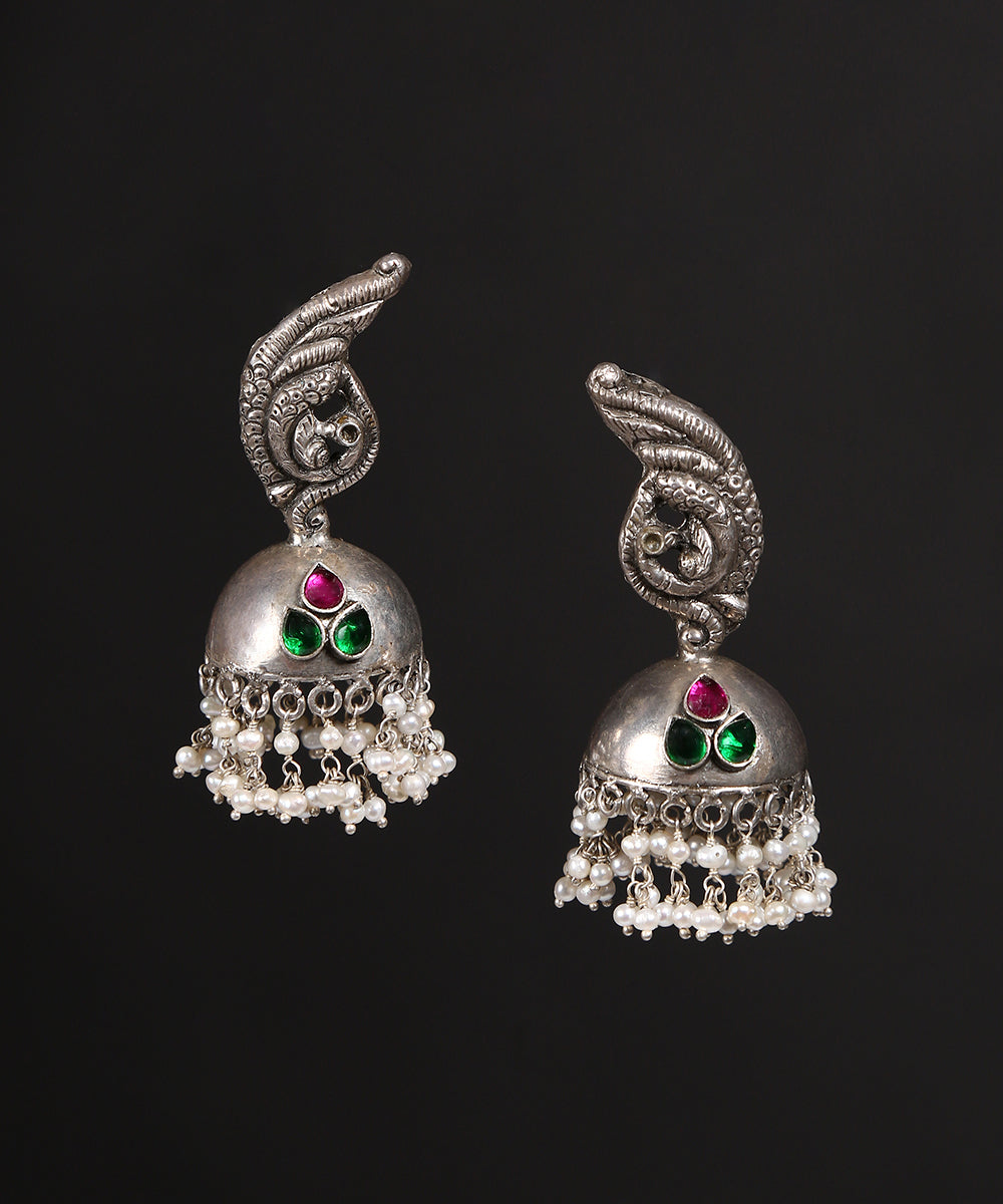 Amwaj_Handcrafted_Blue_Red_Dual_Tone_Tribal_Pure_Silver_Earrings_WeaverStory_02