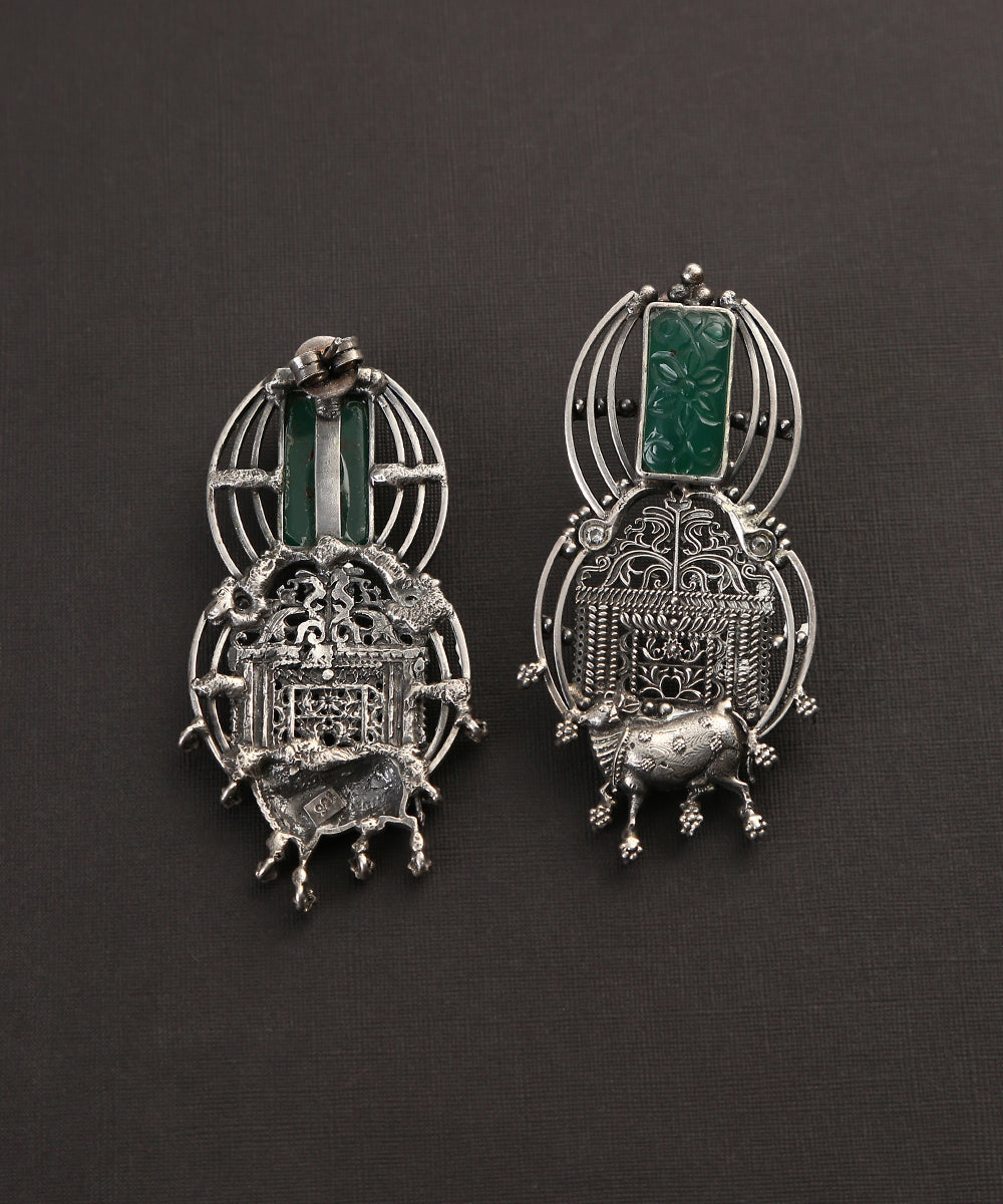 Shatha_Handcrafted_Big_Temple_Oxidised_Pure_Silver_Earrings_WeaverStory_03