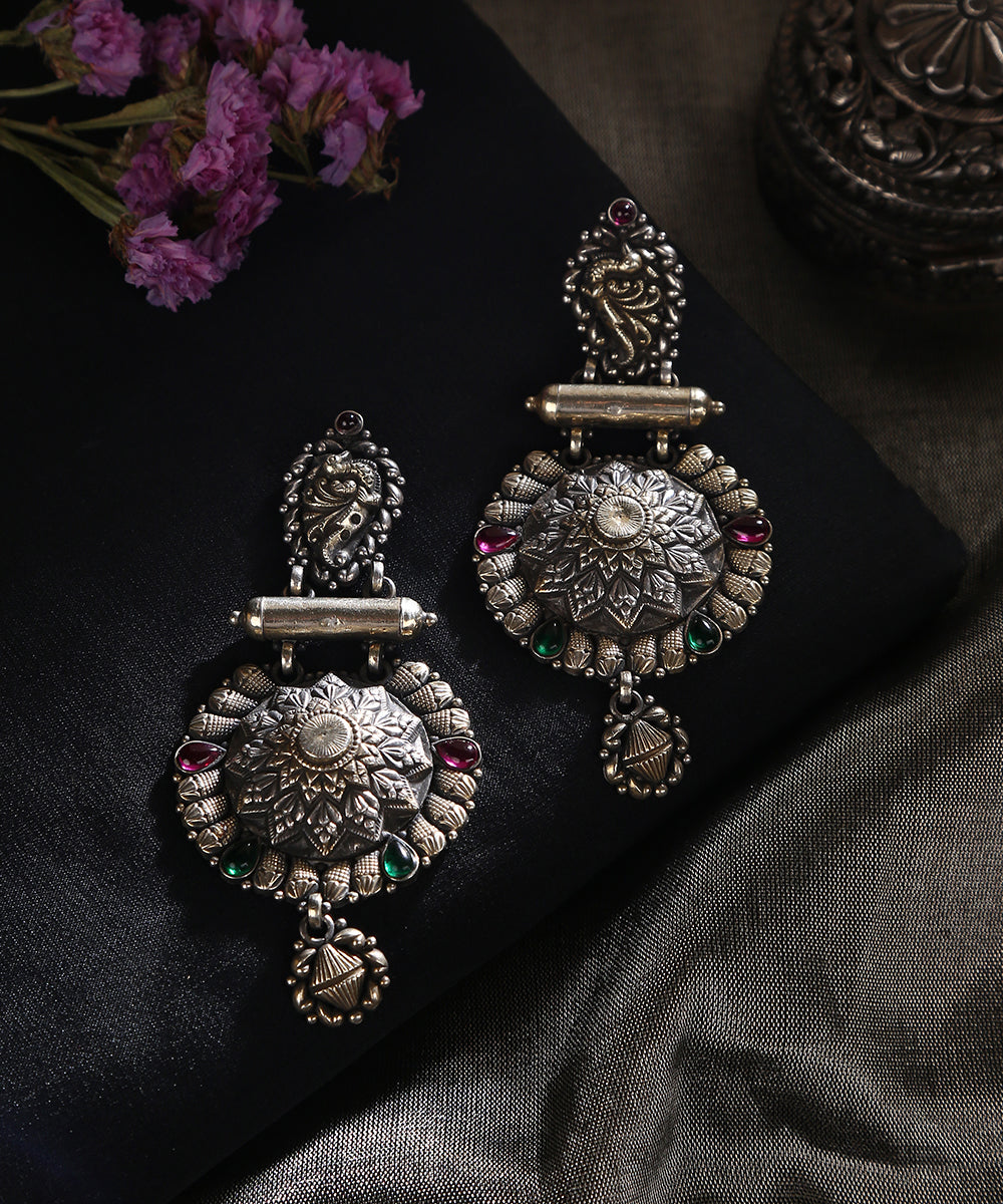 Zawraq_Handcrafted_Big_Temple_Oxidised_Pure_Silver_Earrings_WeaverStory_01