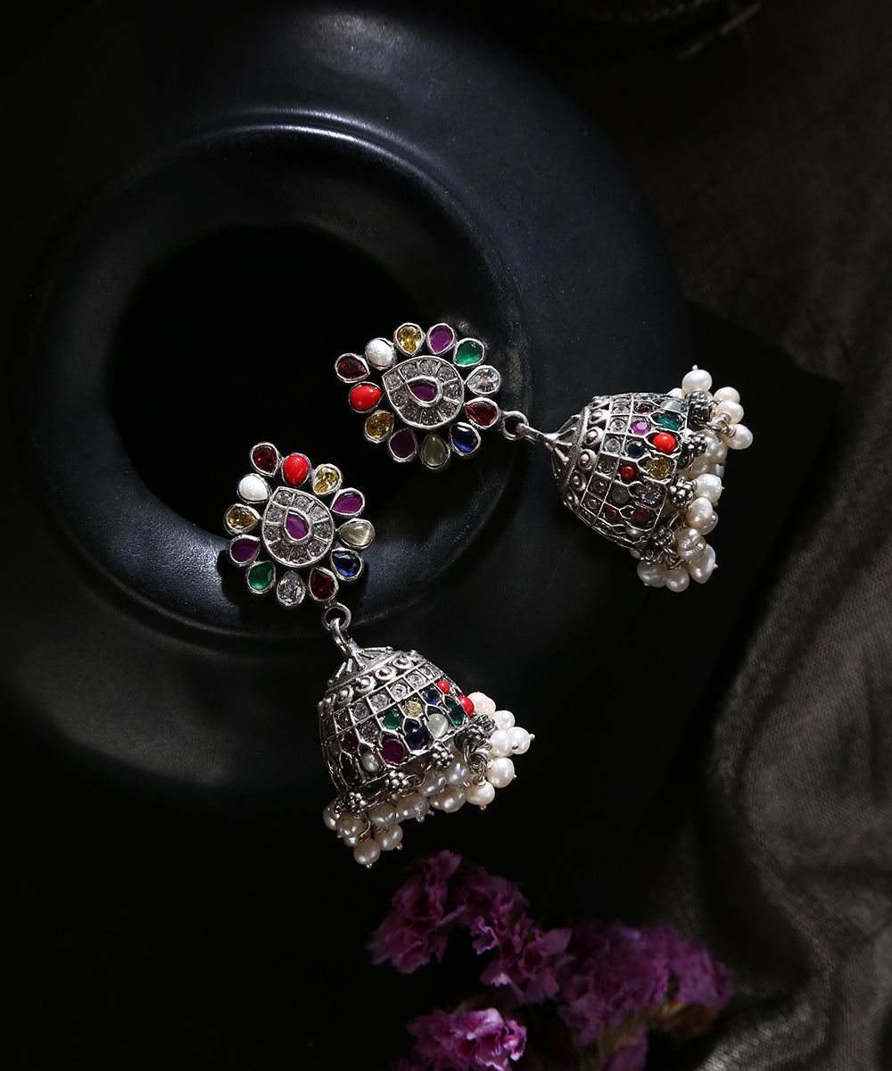 Nigarish_Handcrafted_Big_Temple_Oxidised_Pure_Silver_Earrings_WeaverStory_01