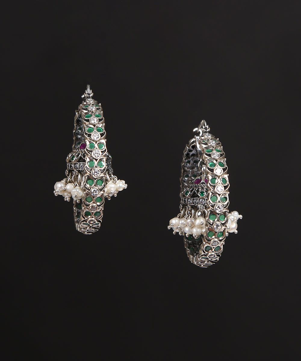 Arzoo_Handcrafted_Green_Oxidised_Pure_Silver_Earrings_With_Kundan_WeaverStory_02