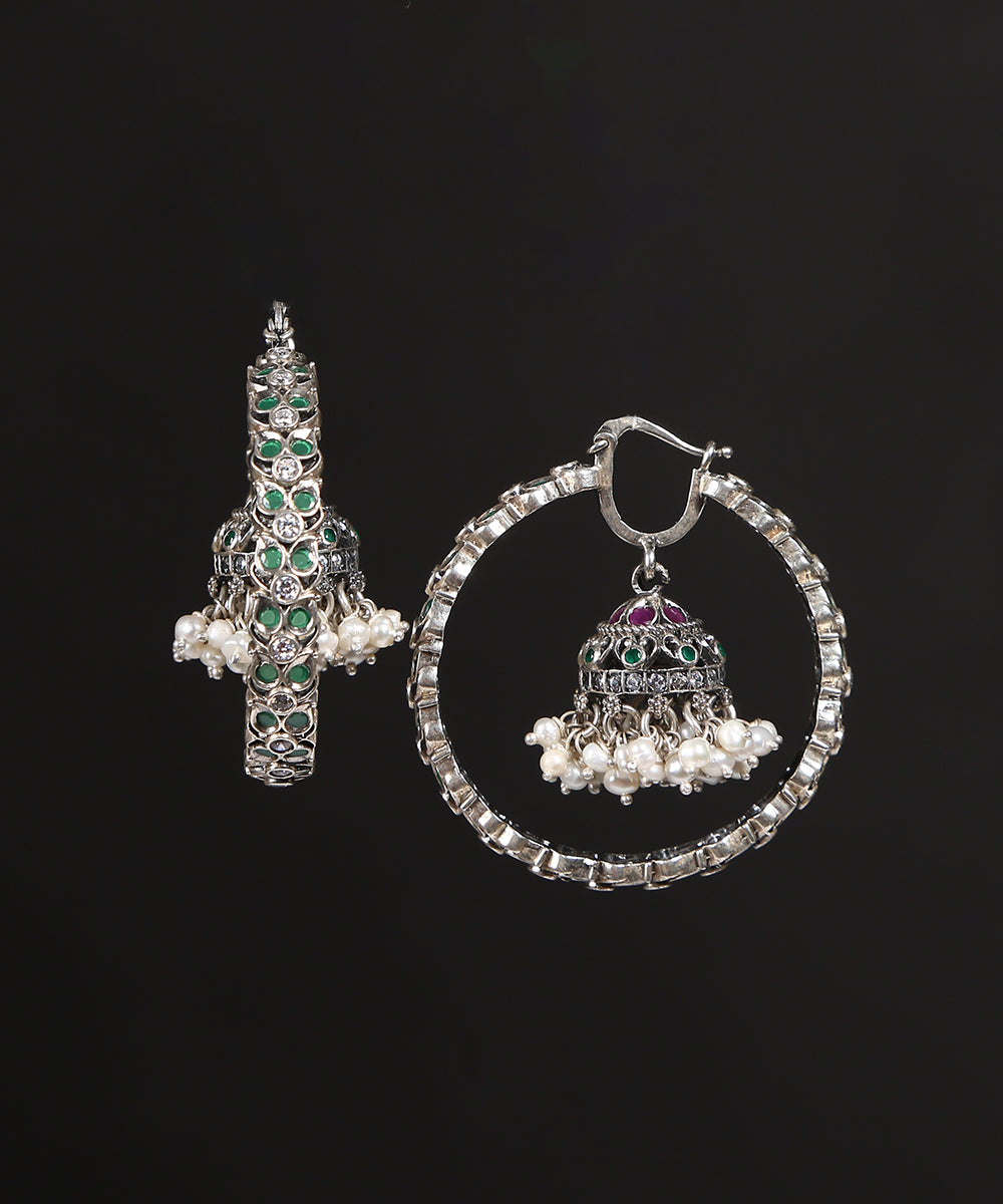 Arzoo_Handcrafted_Green_Oxidised_Pure_Silver_Earrings_With_Kundan_WeaverStory_03