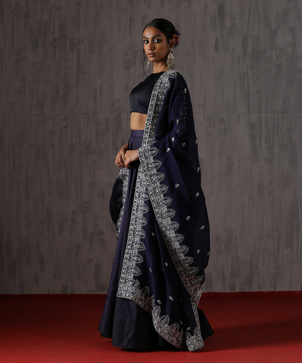Blue_Zardozi_Work_Organza_Dupatta_with_Silver_Embroidery_Temple_Border_WeaverStory_02