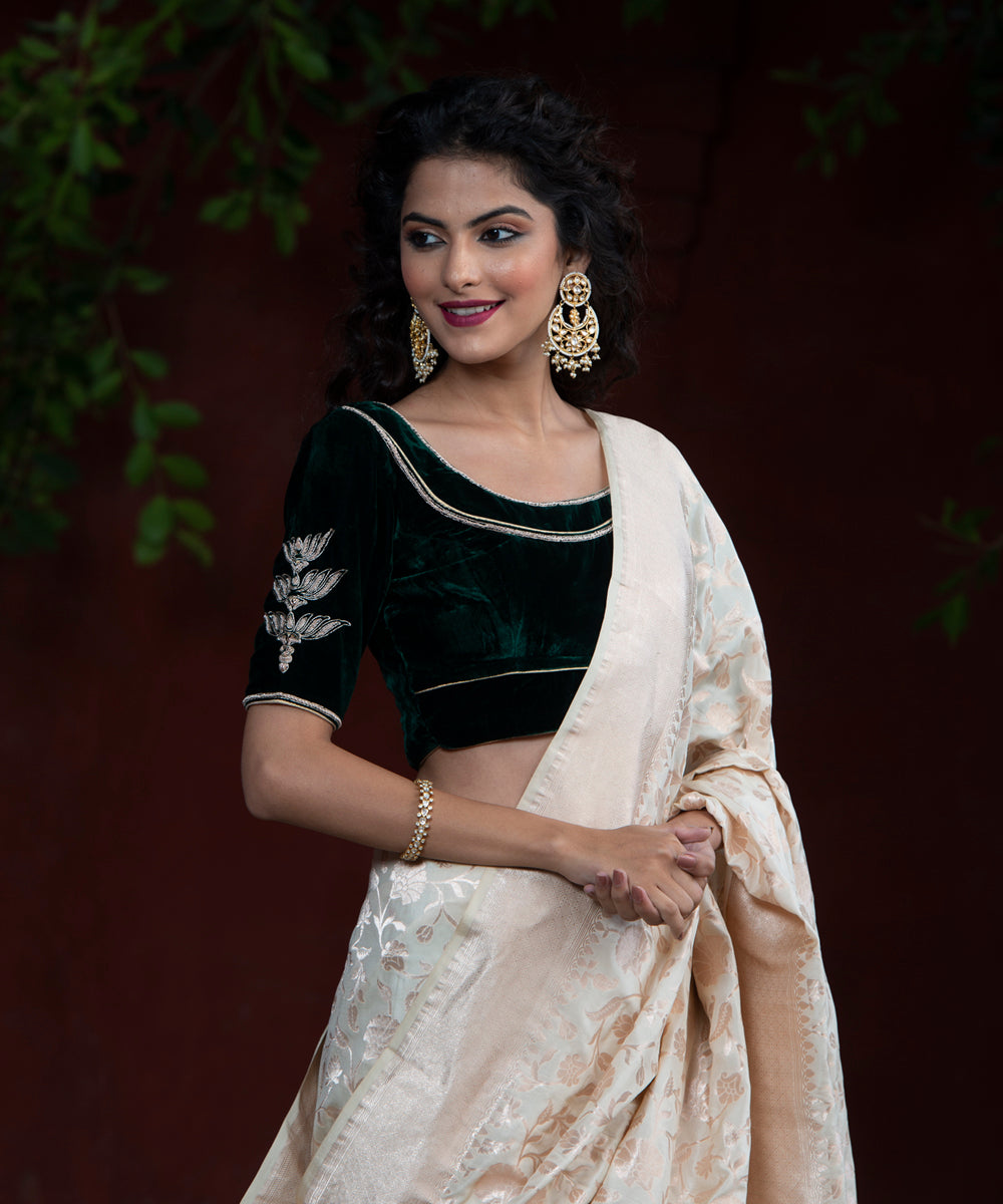 Green_Velvet_Blouse_with_Floral_Hand_Embroidered_bootas_on_sleeves_WeaverStory_02