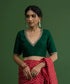 Handloom Bottle Green Raw Silk Deep V-Neck Blouse With Hand Embroidered Zardozi Work Blouses/ Crop