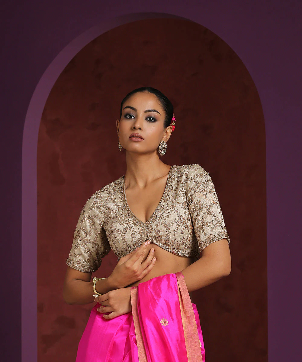 Offwhite Tissue Blouse With Hand Embroidered Zardozi Detailing Blouses/ Crop Tops