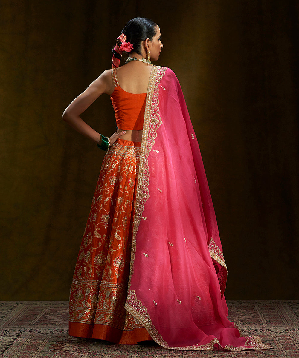 Orange_Handloom_Banarasi_Lehenga_with_Pink_Mughal_Zardozi_Dupatta_WeaverStory_05