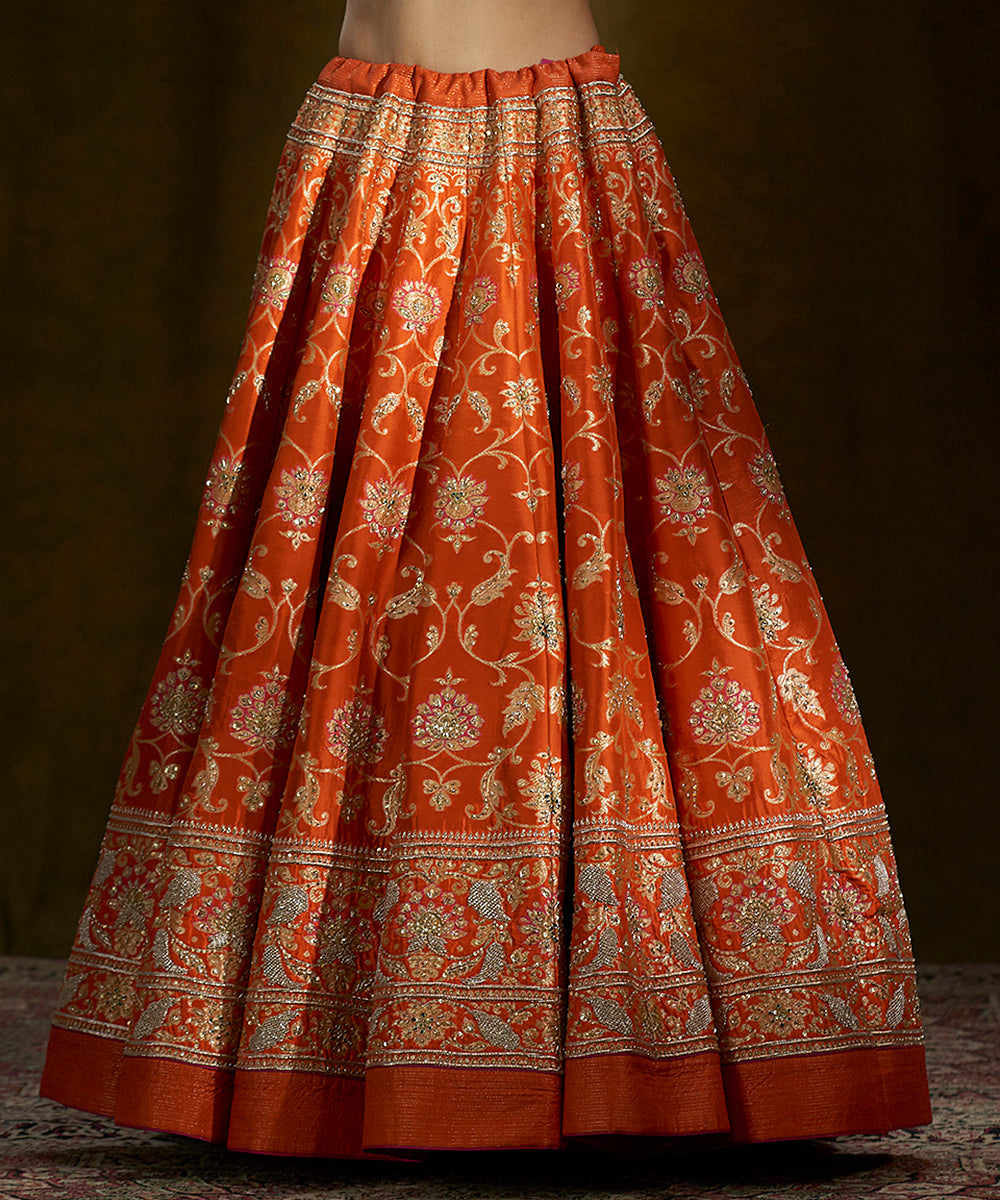 Orange_Handloom_Banarasi_Lehenga_with_Pink_Mughal_Zardozi_Dupatta_WeaverStory_03