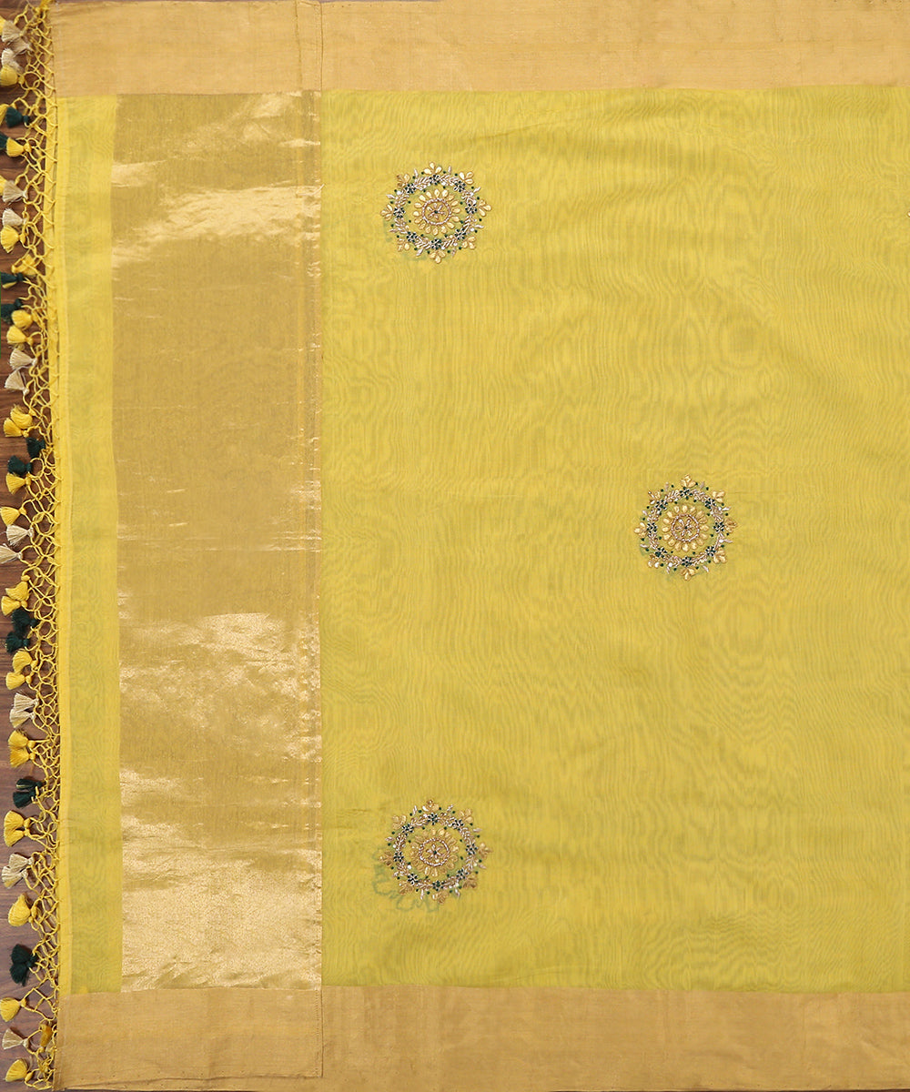 Yellow_Handloom_Unstitched_Kurta_Fabric_With_Dupatta_With_Embroidery_Of_Gota_Patti_And_Zardozi_WeaverStory_03