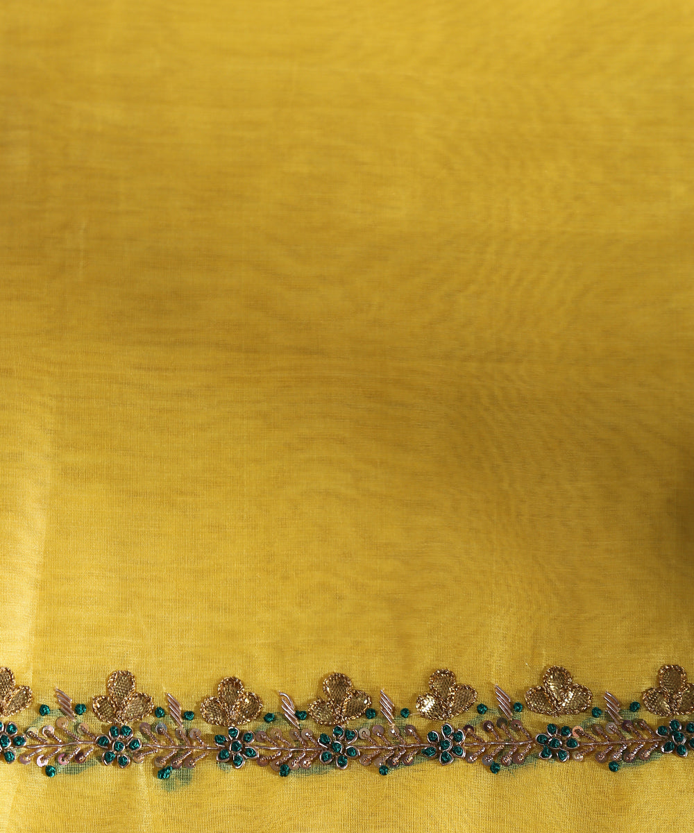 Yellow_Handloom_Unstitched_Kurta_Fabric_With_Dupatta_With_Embroidery_Of_Gota_Patti_And_Zardozi_WeaverStory_04
