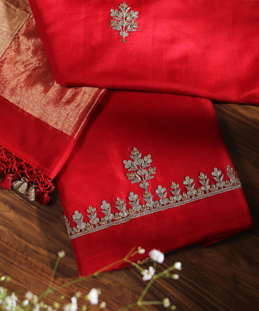 Red_Handloom_Chanderi_Silk_Kurta_With_Churidar_Stitched_Suit_Set_WeaverStory_07