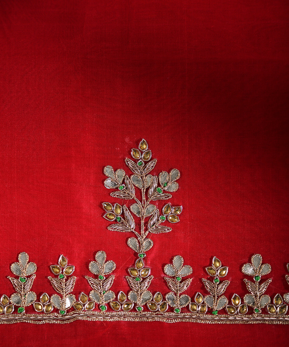 Red_Handloom_Unstitched_Unstitched_Kurta_Fabric_With_Dupatta_With_Embroidery_Of_Gota_Patti_And_Zardozi_WeaverStory_04