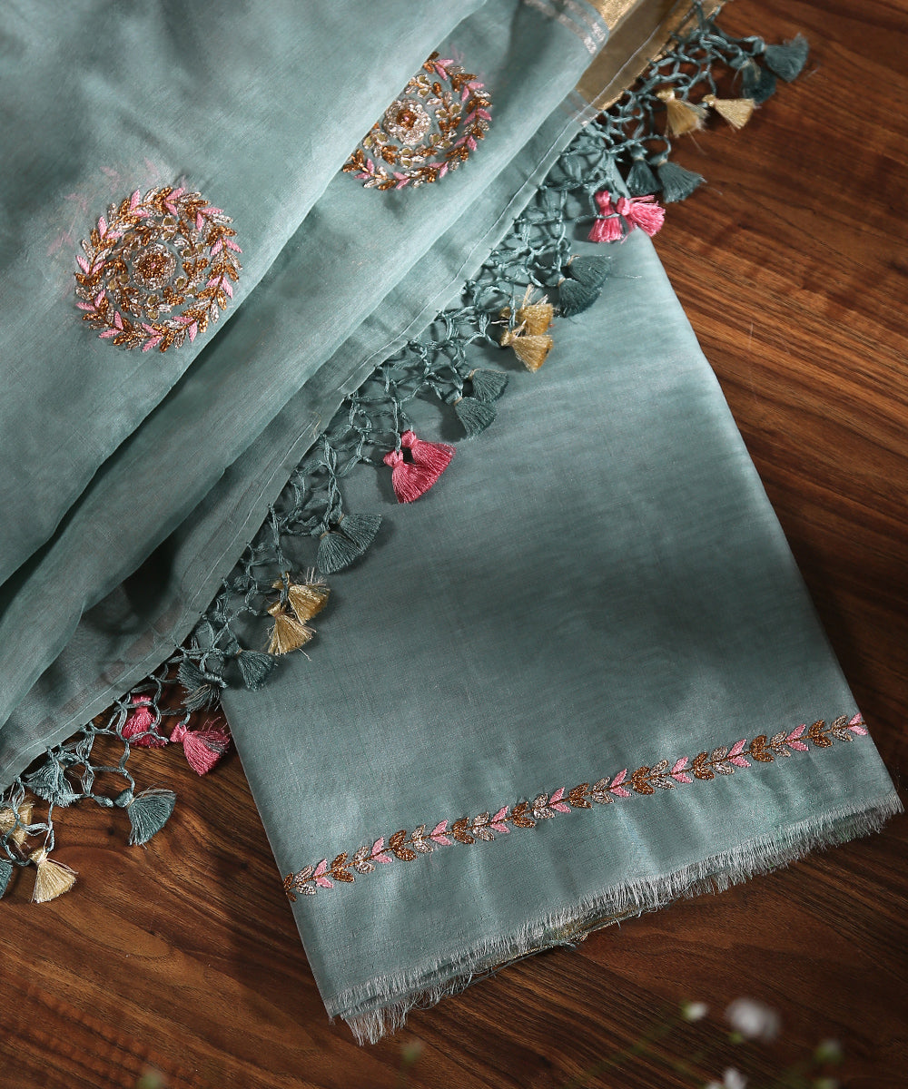 Handloom_Powder_Blue_Unstitched_Chanderi_Silk_Kurta_Fabric_With_Dupatta_With_Embroidery_Of_Gota_Patti_And_Zardozi_WeaverStory_01