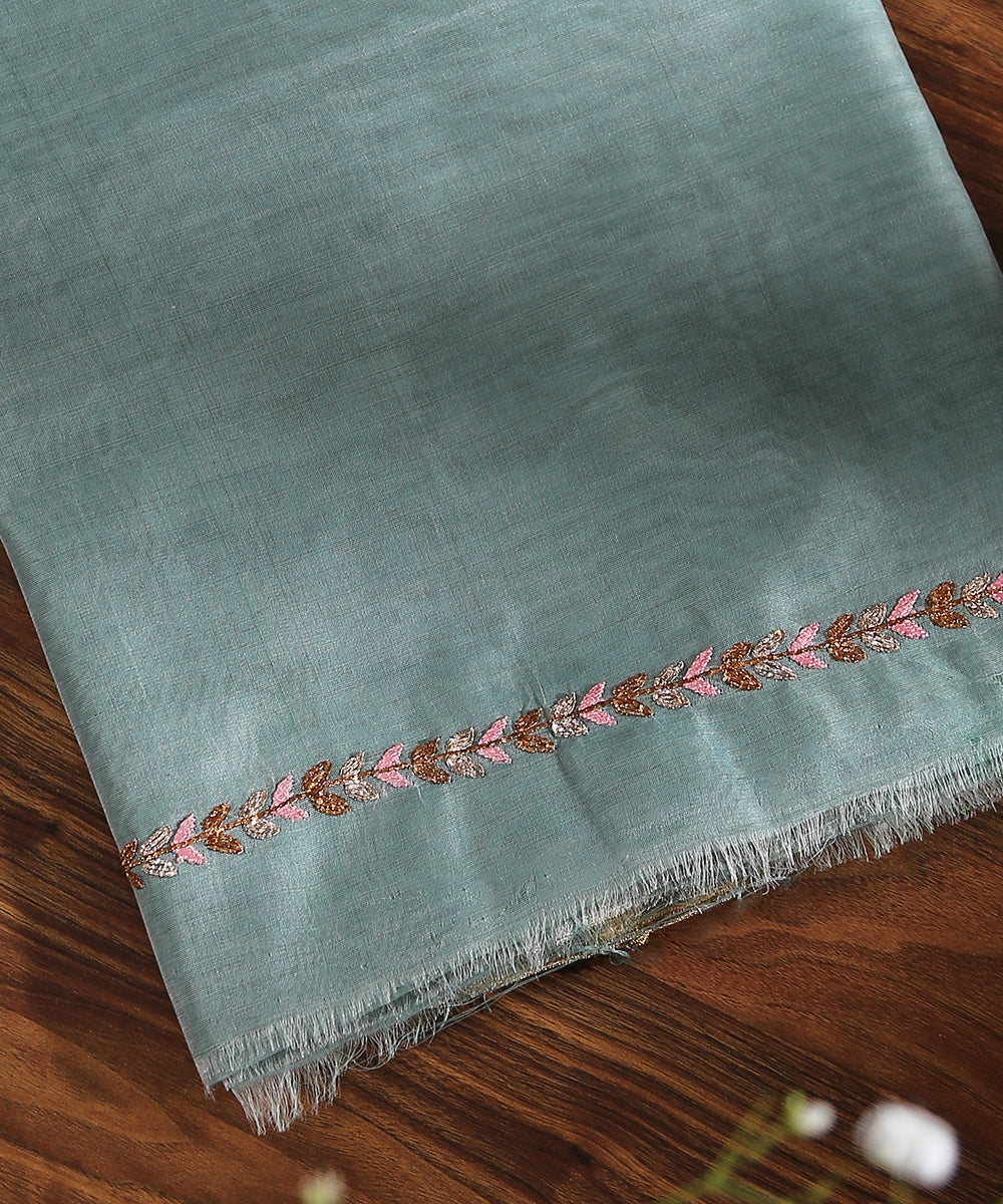 Handloom_Powder_Blue_Unstitched_Chanderi_Silk_Kurta_Fabric_With_Dupatta_With_Embroidery_Of_Gota_Patti_And_Zardozi_WeaverStory_02