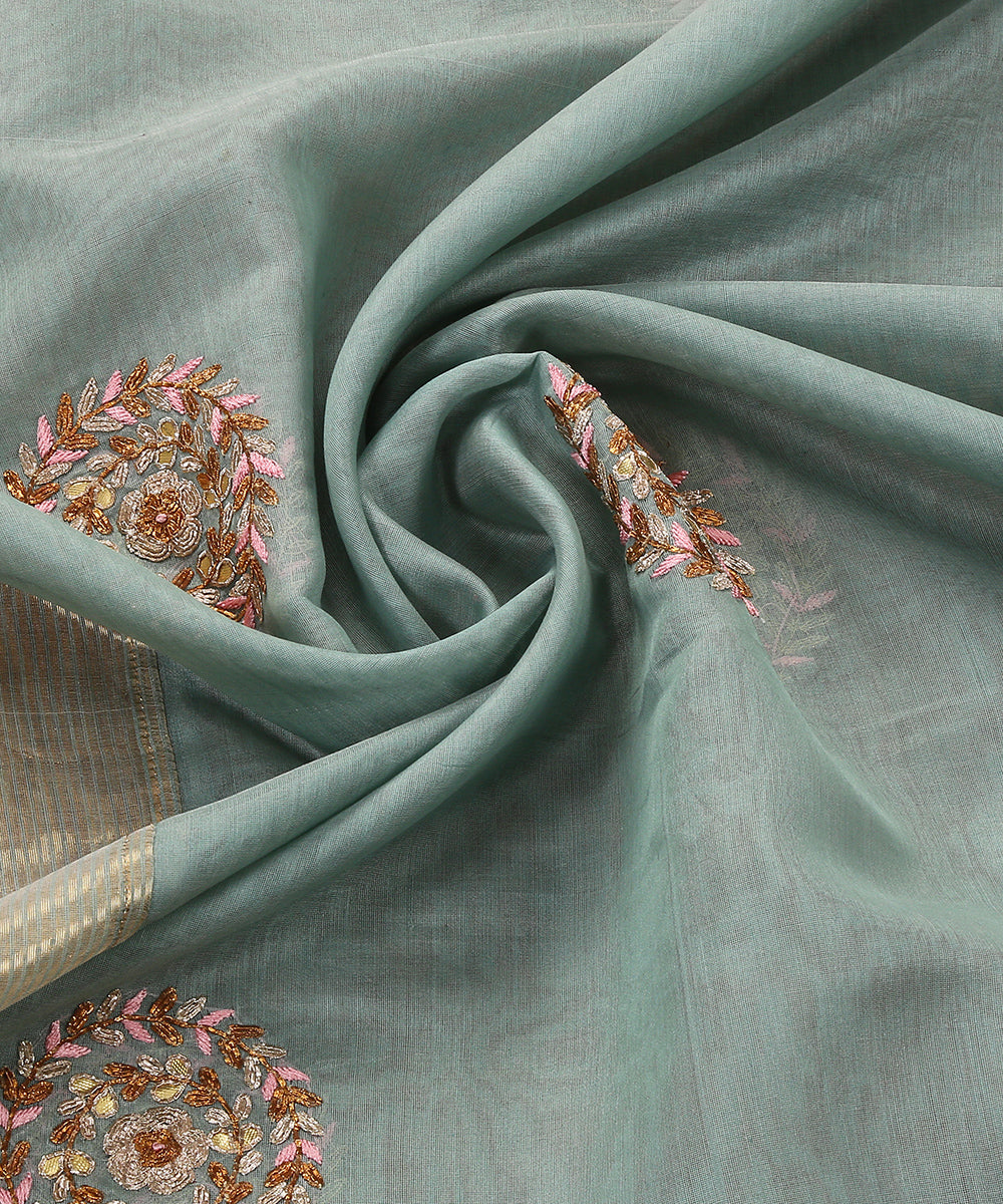 Handloom_Powder_Blue_Unstitched_Chanderi_Silk_Kurta_Fabric_With_Dupatta_With_Embroidery_Of_Gota_Patti_And_Zardozi_WeaverStory_05