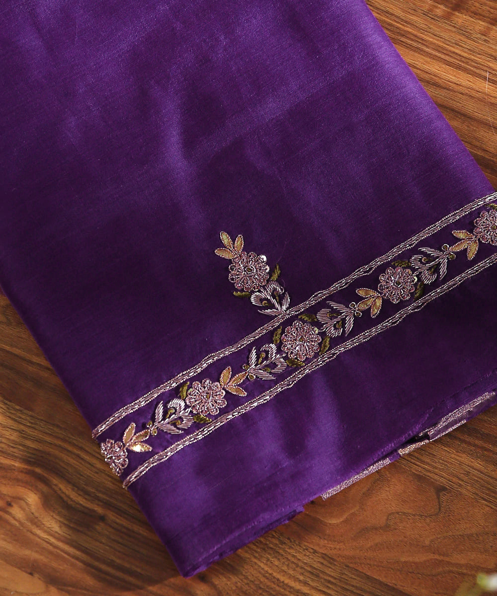 Purple_Handloom_Unstitched_Kurta_Fabric_Along_With_Dupatta_Gota_Patti_And_Zardozi_Work_Boota_WeaverStory_02
