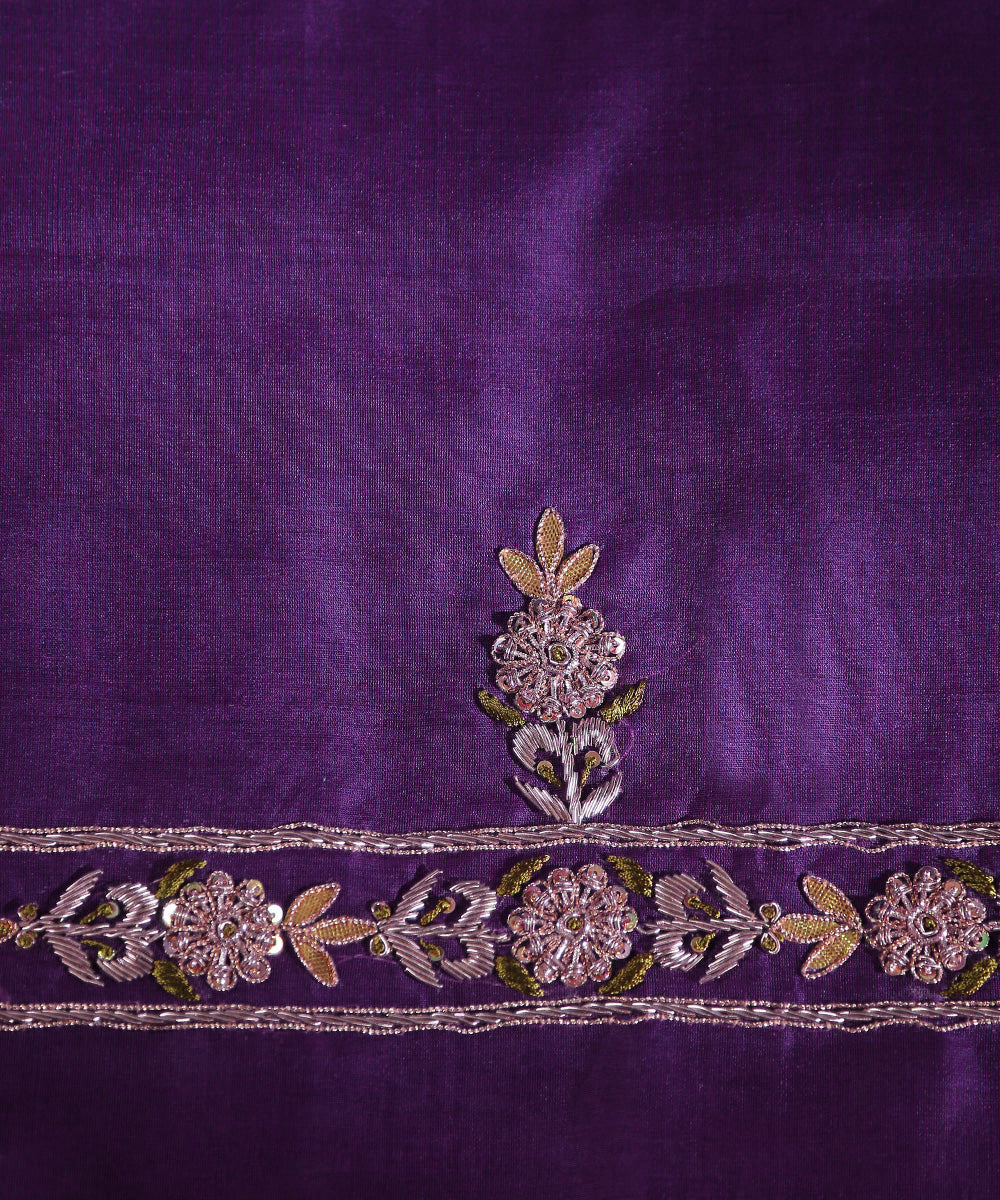 Purple_Handloom_Unstitched_Kurta_Fabric_Along_With_Dupatta_Gota_Patti_And_Zardozi_Work_Boota_WeaverStory_03