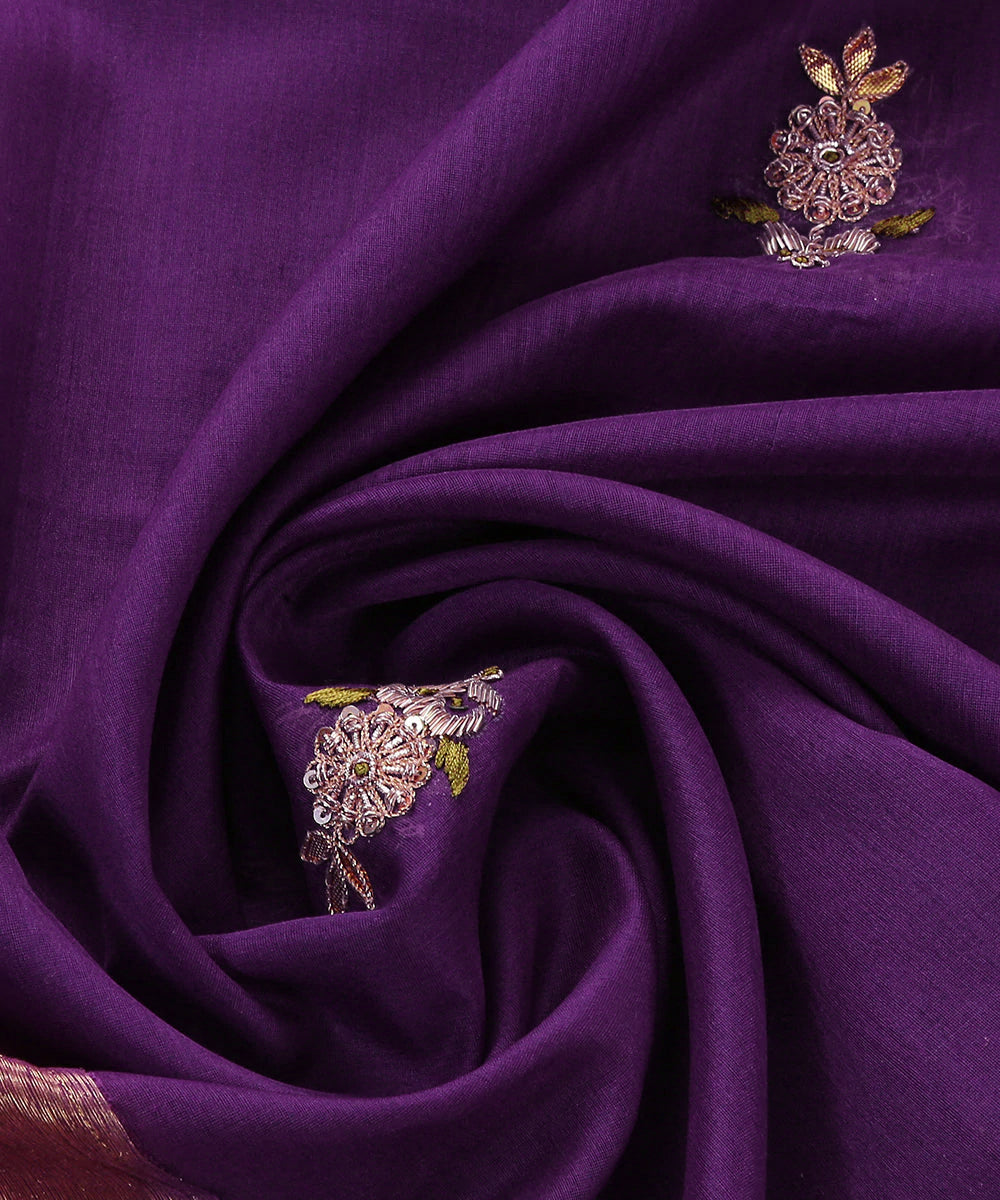 Purple_Handloom_Unstitched_Kurta_Fabric_Along_With_Dupatta_Gota_Patti_And_Zardozi_Work_Boota_WeaverStory_04