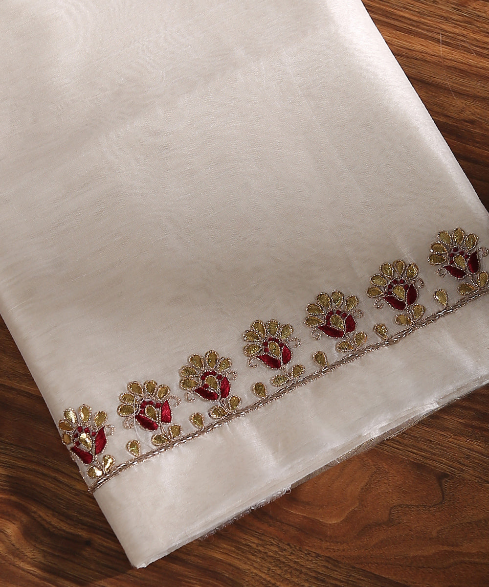 White_Handloom_Unstitched_Chanderi_Silk_Kurta_Fabric_With_Kundan_Work_And_Boota_Dupatta_WeaverStory_02