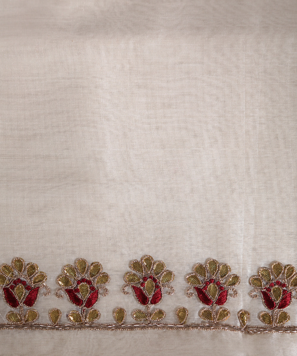 White_Handloom_Unstitched_Chanderi_Silk_Kurta_Fabric_With_Kundan_Work_And_Boota_Dupatta_WeaverStory_04