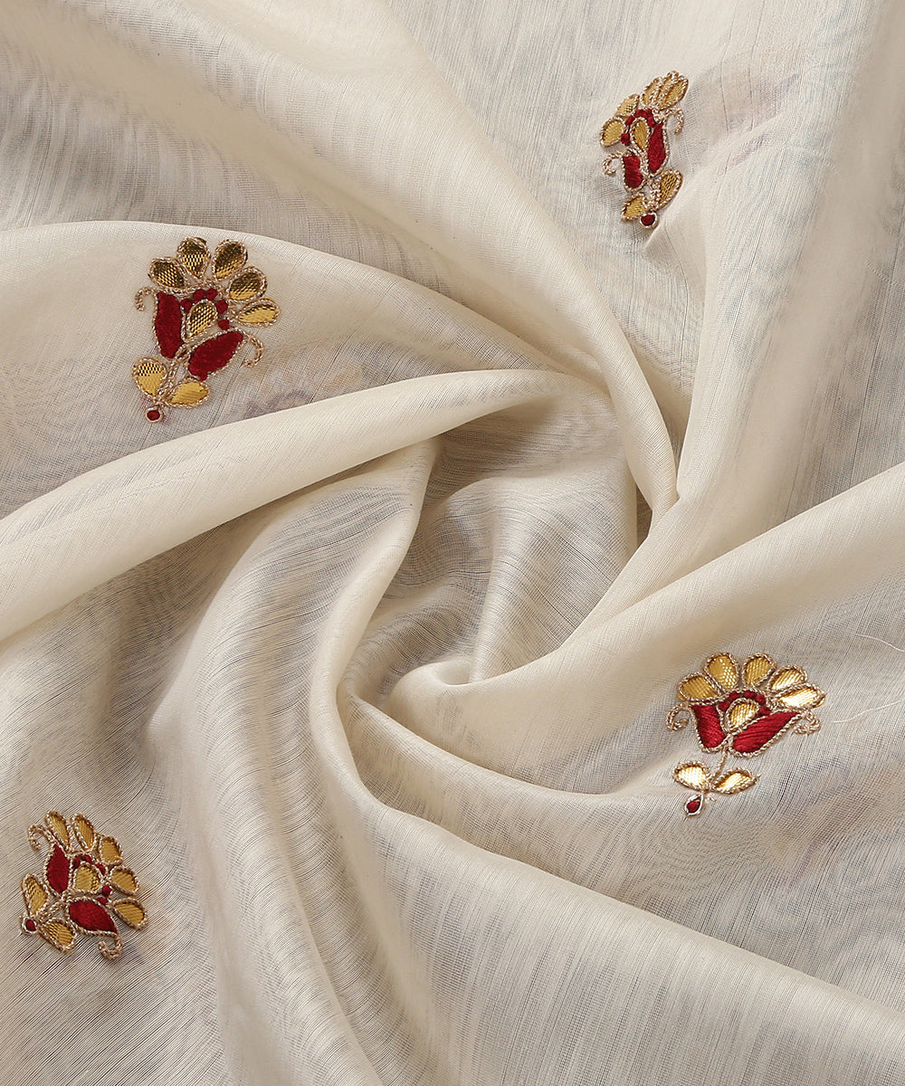 White_Handloom_Unstitched_Chanderi_Silk_Kurta_Fabric_With_Kundan_Work_And_Boota_Dupatta_WeaverStory_05