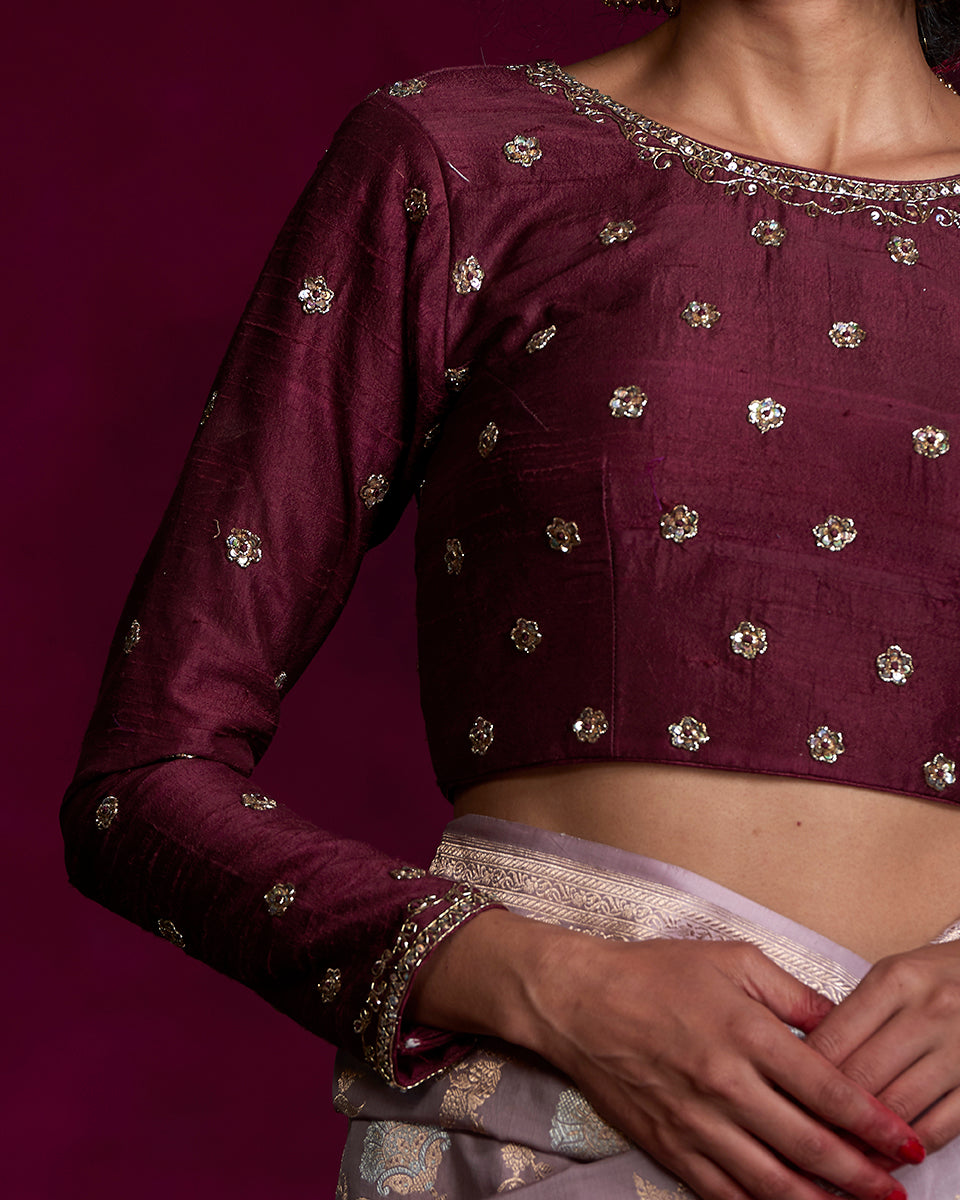 Wine_Embroidered_Full_sleeves_blouse_with_Zardozi_bootas_all_over_WeaverStory_03