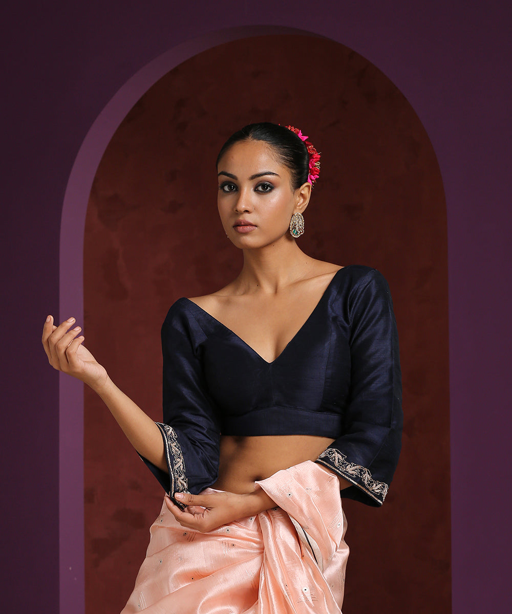 Zardozi_Hand_Embroidered_Blue_Blouse_With_Frenchknot_WeaverStory_01